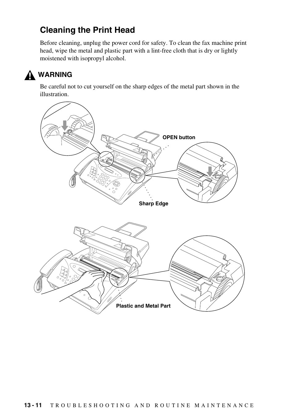 Cleaning the print head, Cleaning the print head -11 | Brother FAX-1575mc User Manual | Page 104 / 116