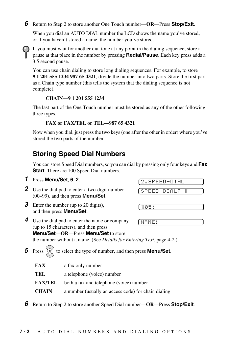Storing speed dial numbers, Storing speed dial numbers -2 | Brother FAX-1575mc User Manual | Page 60 / 116