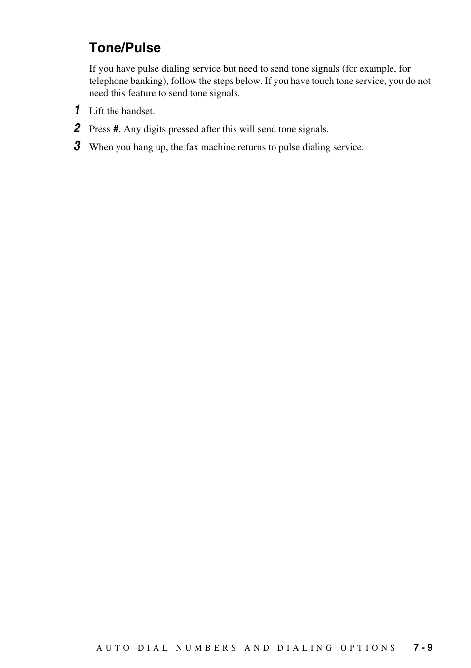 Tone/pulse, Tone/pulse -9 | Brother FAX-1575mc User Manual | Page 67 / 116