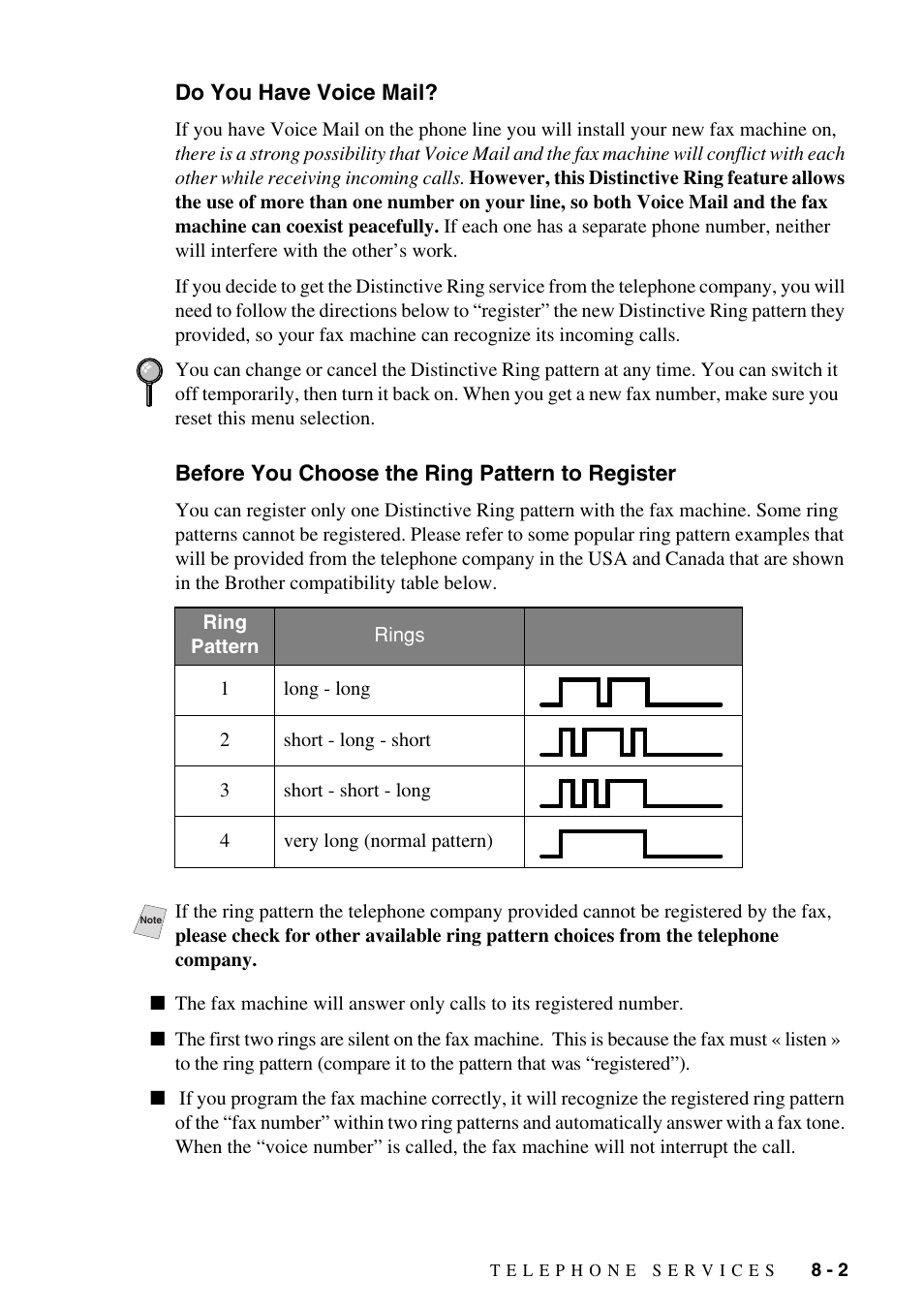 Do you have voice mail, Before you choose the ring pattern to register | Brother FAX-1575mc User Manual | Page 69 / 116