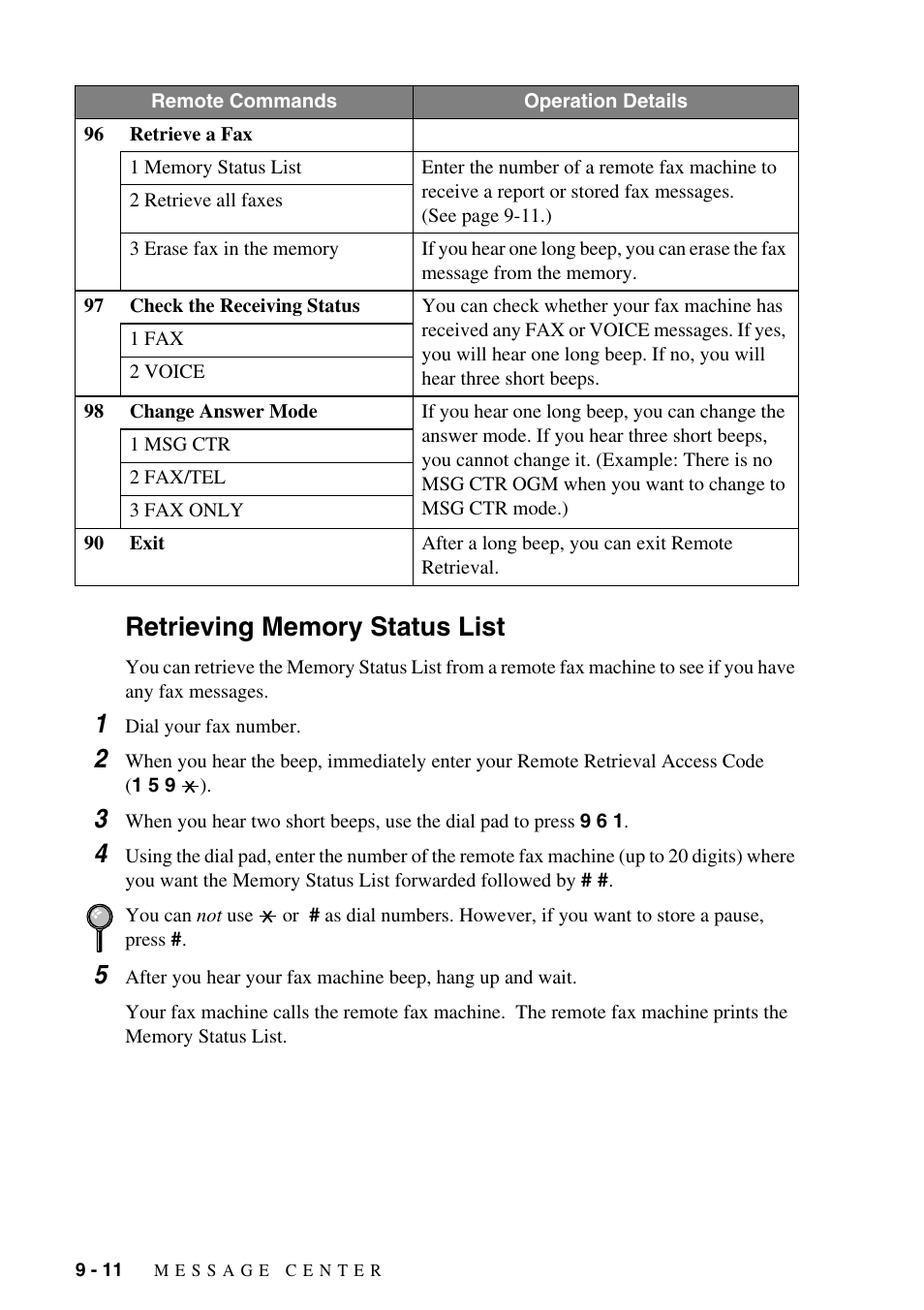 Retrieving memory status list, Retrieving memory status list -11 | Brother FAX-1575mc User Manual | Page 84 / 116
