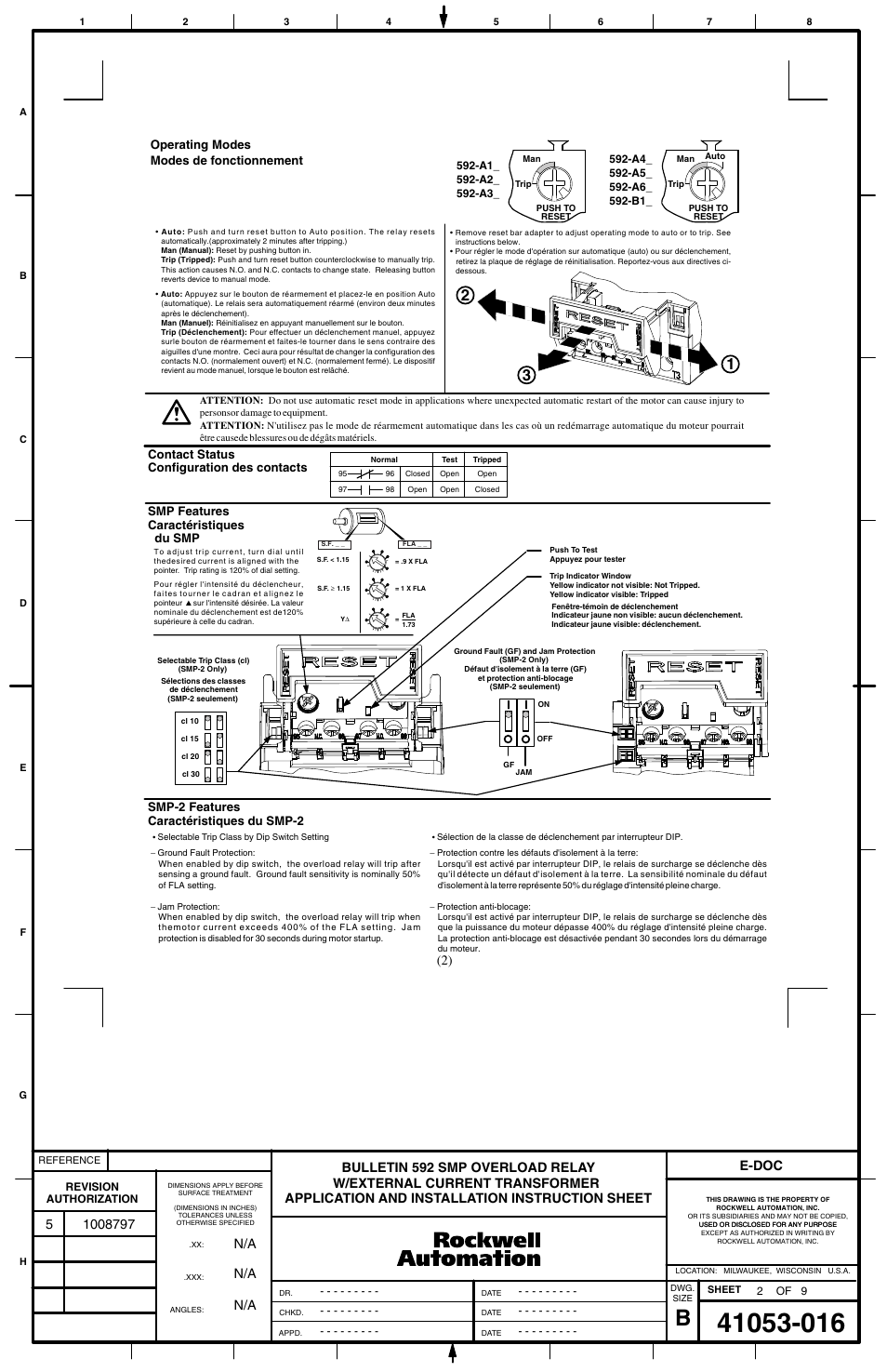 N/a w/external current transformer, E-doc | Rockwell Automation 592-AxNF  592-B1NF  592-AxRGx  592-B1RGx Bul 592 SMP Overload Relay Application w/External Current Transformer User Manual | Page 2 / 8