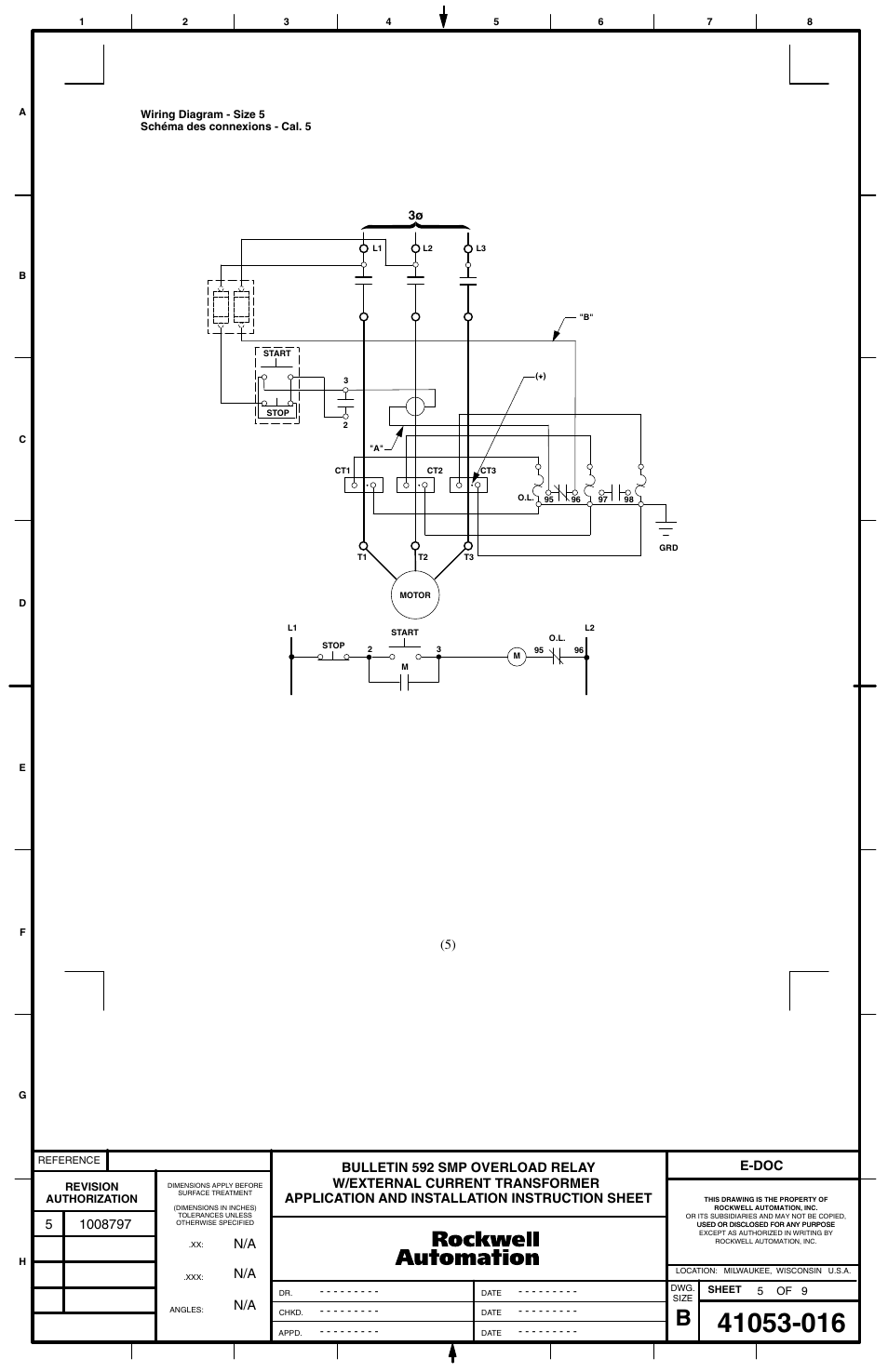 N/a w/external current transformer, E-doc | Rockwell Automation 592-AxNF  592-B1NF  592-AxRGx  592-B1RGx Bul 592 SMP Overload Relay Application w/External Current Transformer User Manual | Page 5 / 8