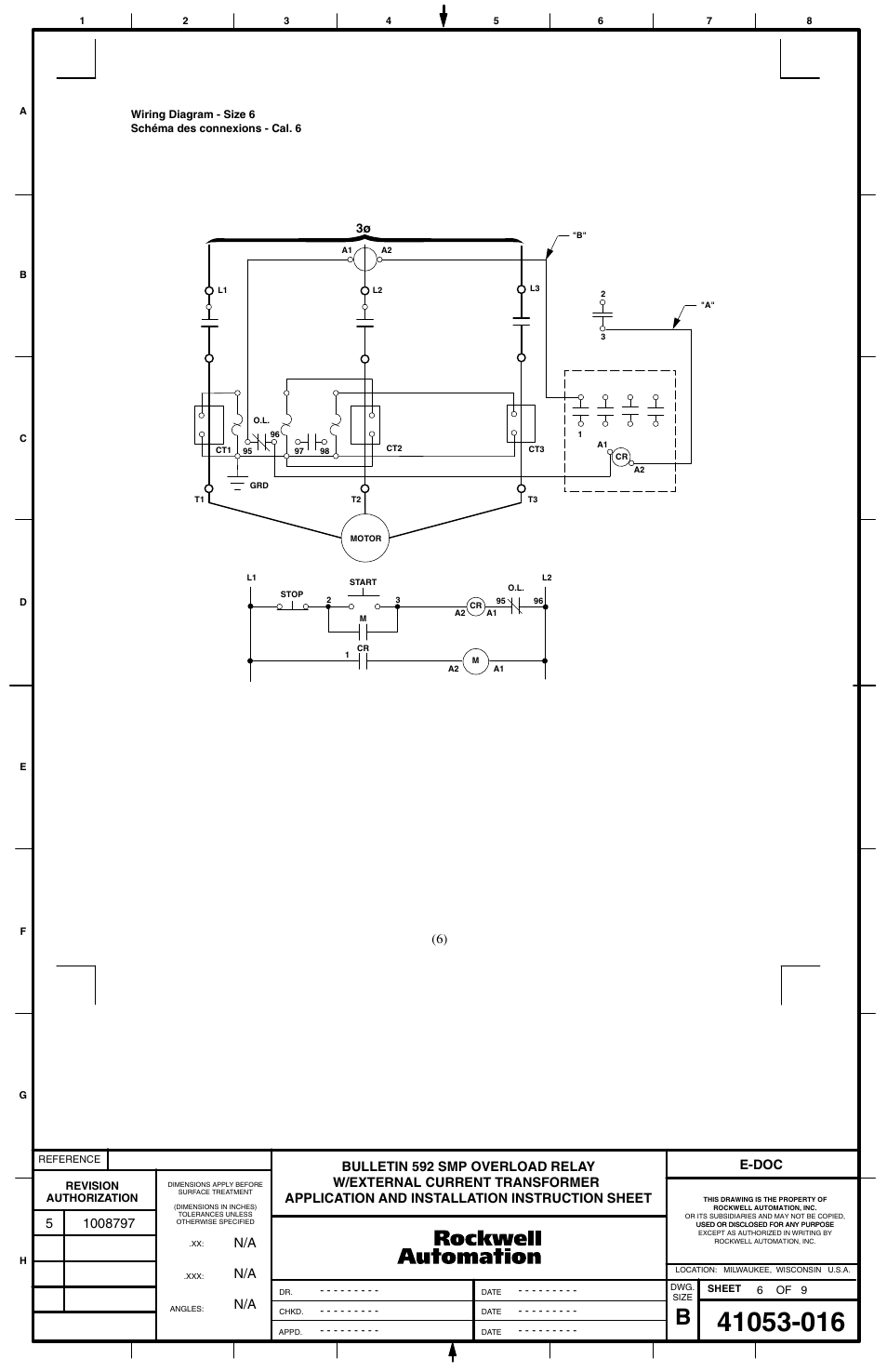 N/a w/external current transformer, E-doc | Rockwell Automation 592-AxNF  592-B1NF  592-AxRGx  592-B1RGx Bul 592 SMP Overload Relay Application w/External Current Transformer User Manual | Page 6 / 8