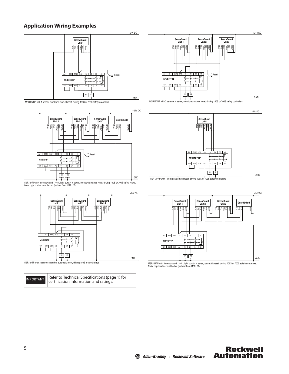 Application wiring examples | Rockwell Automation 440N SensaGuard 18 mm Plastic Barrel Installation Instructions User Manual | Page 5 / 8