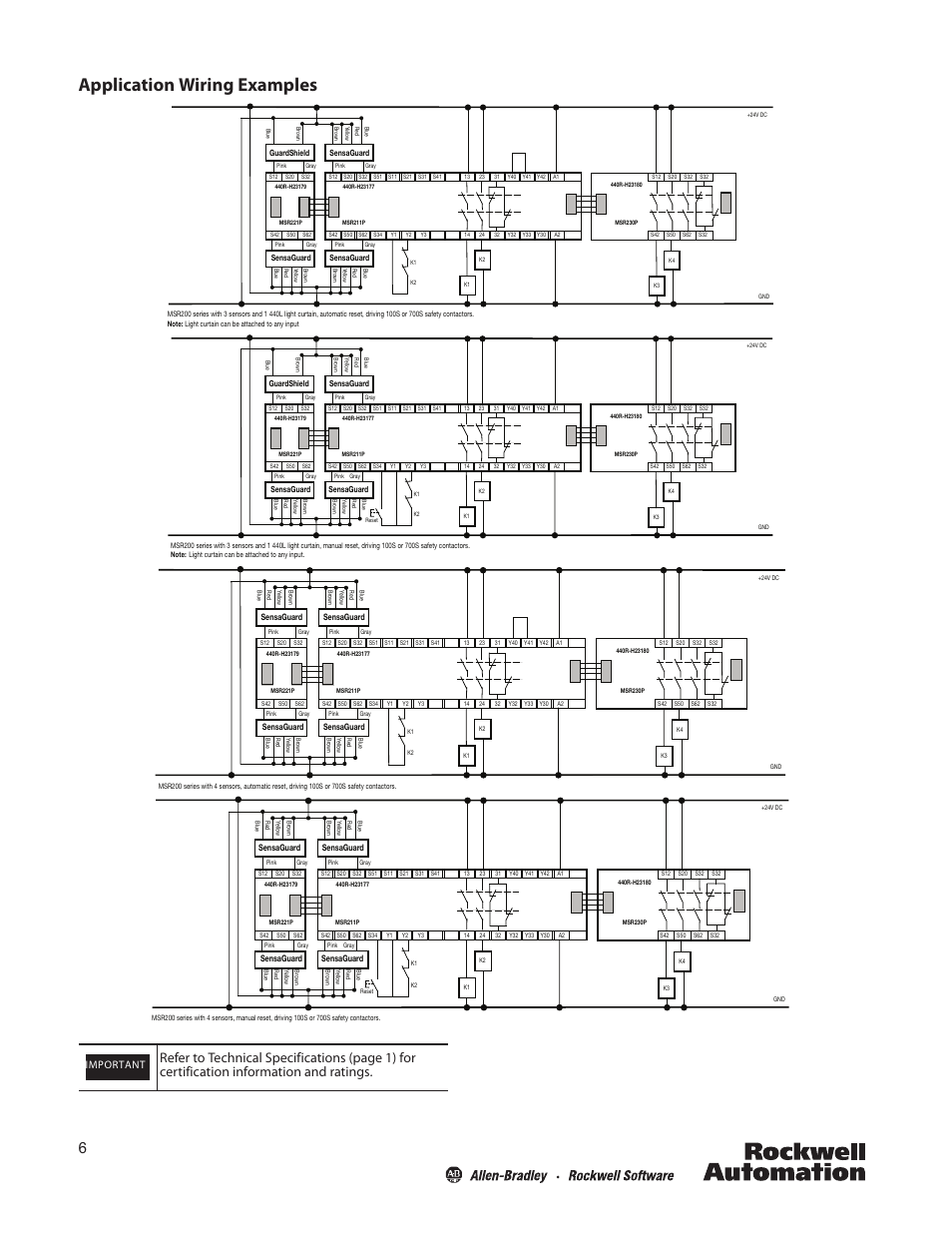 Application wiring examples, Important | Rockwell Automation 440N SensaGuard 18 mm Plastic Barrel Installation Instructions User Manual | Page 6 / 8