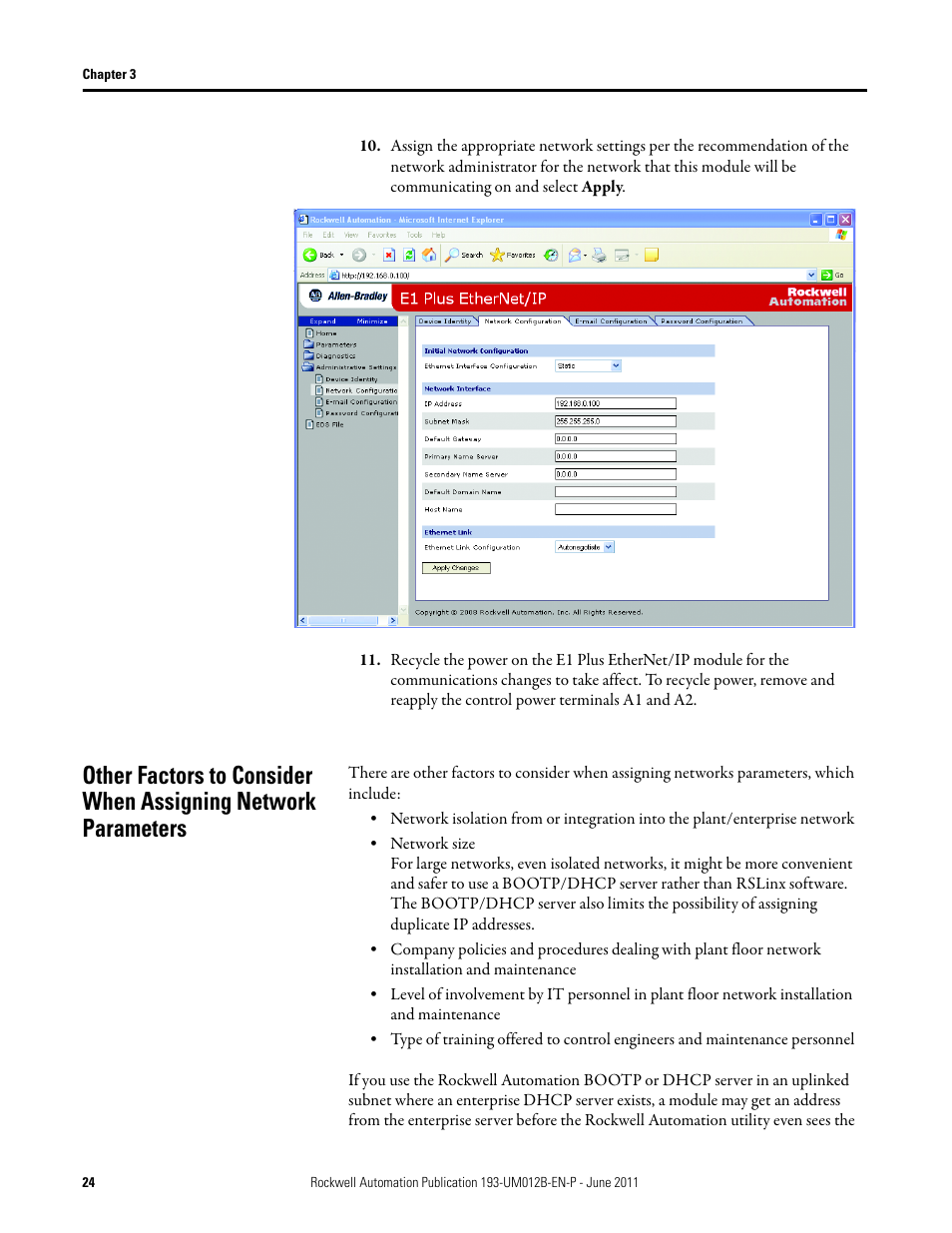 Rockwell Automation 193-ETN E1 Plus EtherNet Side Mount Module User Manual User Manual | Page 24 / 98