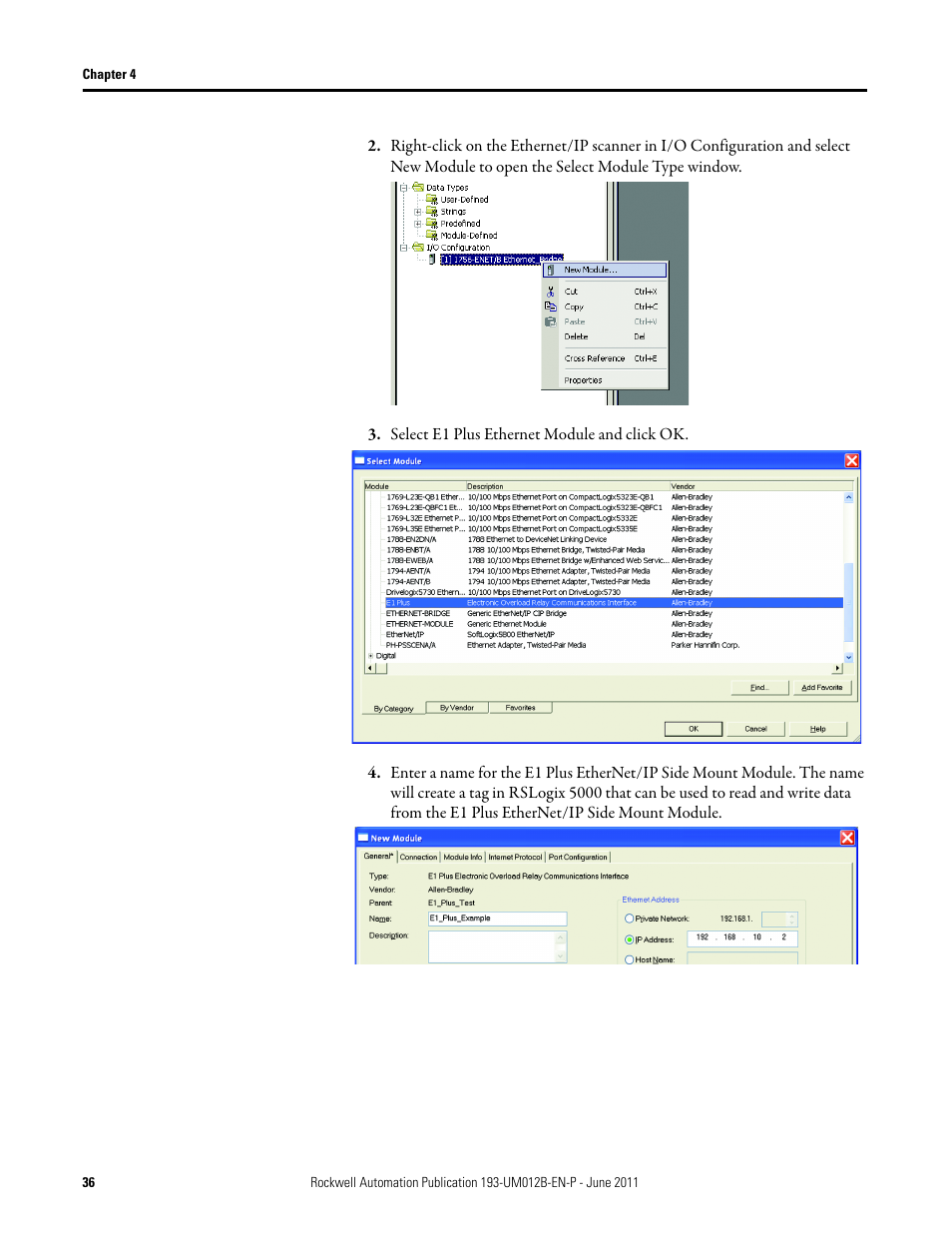 Select e1 plus ethernet module and click ok | Rockwell Automation 193-ETN E1 Plus EtherNet Side Mount Module User Manual User Manual | Page 36 / 98