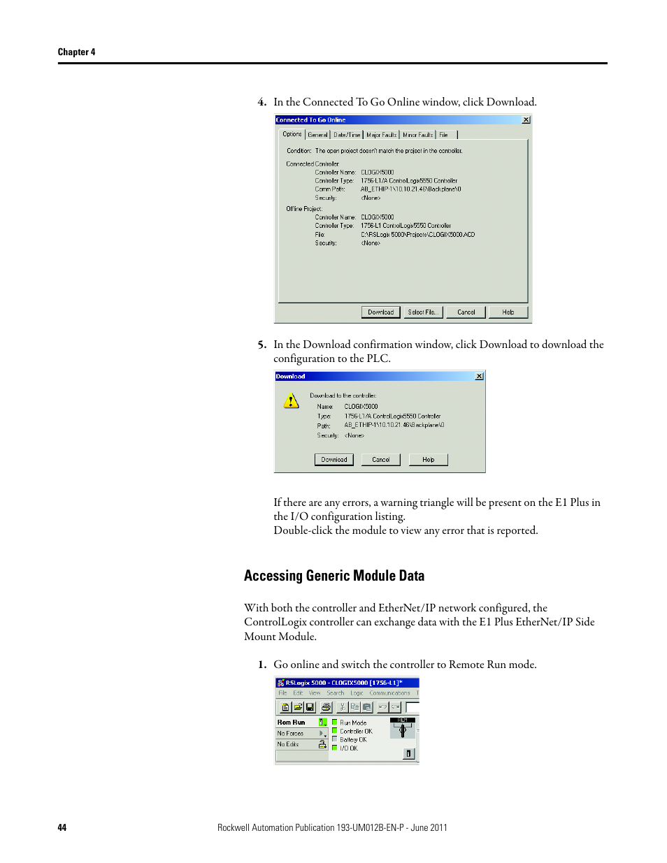 Accessing generic module data | Rockwell Automation 193-ETN E1 Plus EtherNet Side Mount Module User Manual User Manual | Page 44 / 98