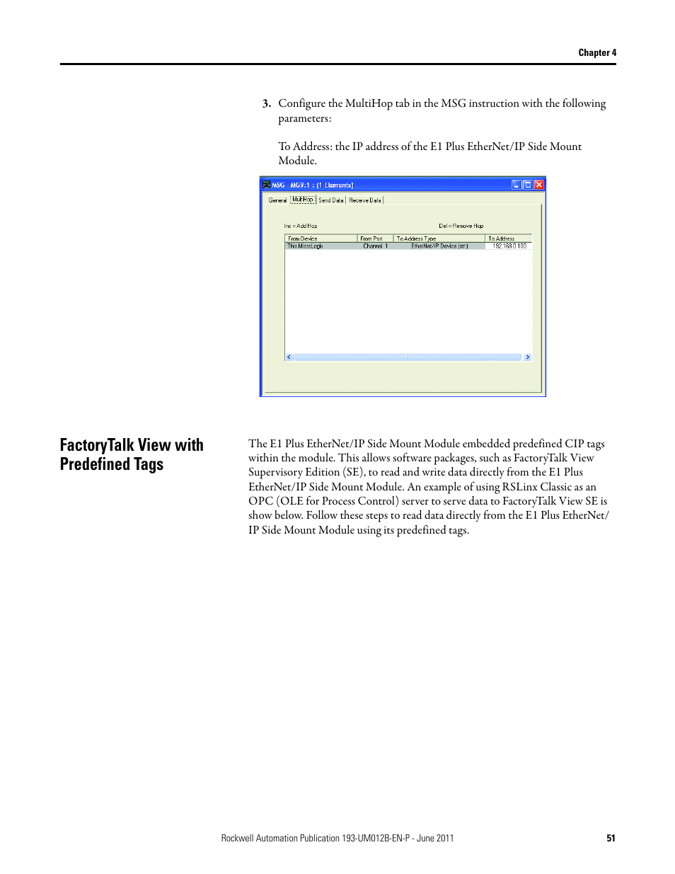 Factorytalk view with predefined tags | Rockwell Automation 193-ETN E1 Plus EtherNet Side Mount Module User Manual User Manual | Page 51 / 98
