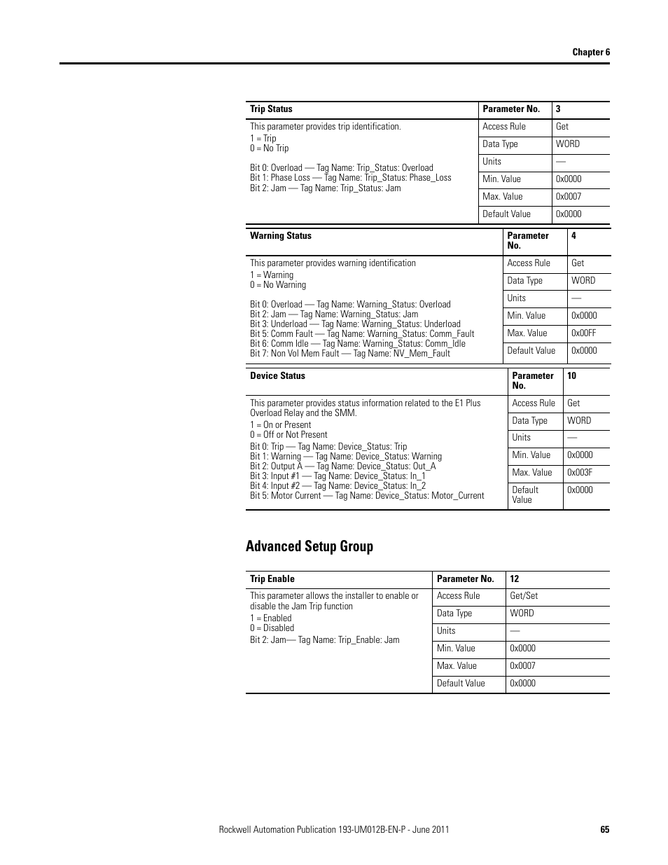 Advanced setup group | Rockwell Automation 193-ETN E1 Plus EtherNet Side Mount Module User Manual User Manual | Page 65 / 98