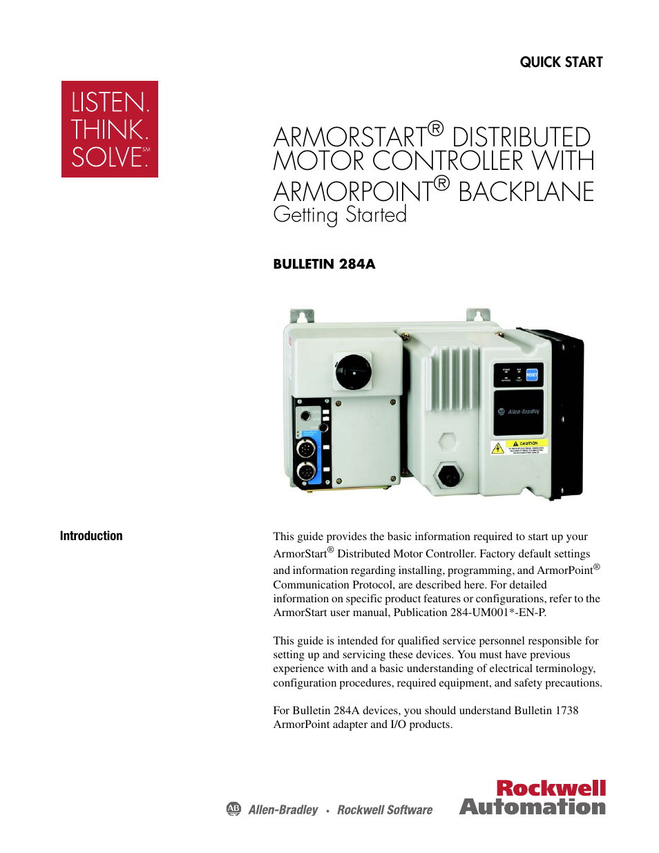 Rockwell Automation 284A ArmorStart with ArmorPoint Backplane - Getting Started User Manual | 40 pages