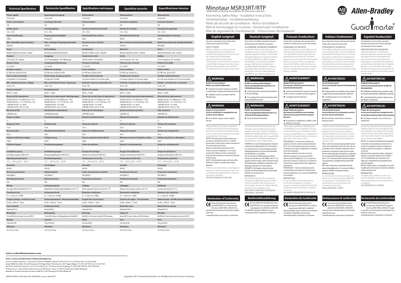 Rockwell Automation 440R Minotaur MSR33RT/RTP User Manual | 2 pages