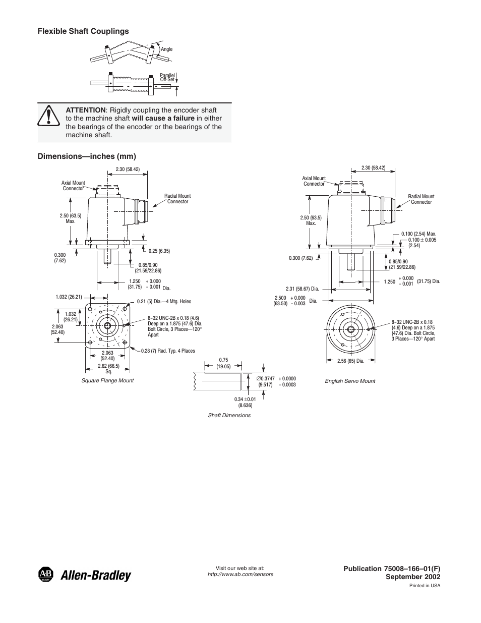 Flexible shaft couplings, Dimensions—inches (mm) | Rockwell Automation 845G Absolute Encoder, Size 25 User Manual | Page 4 / 4