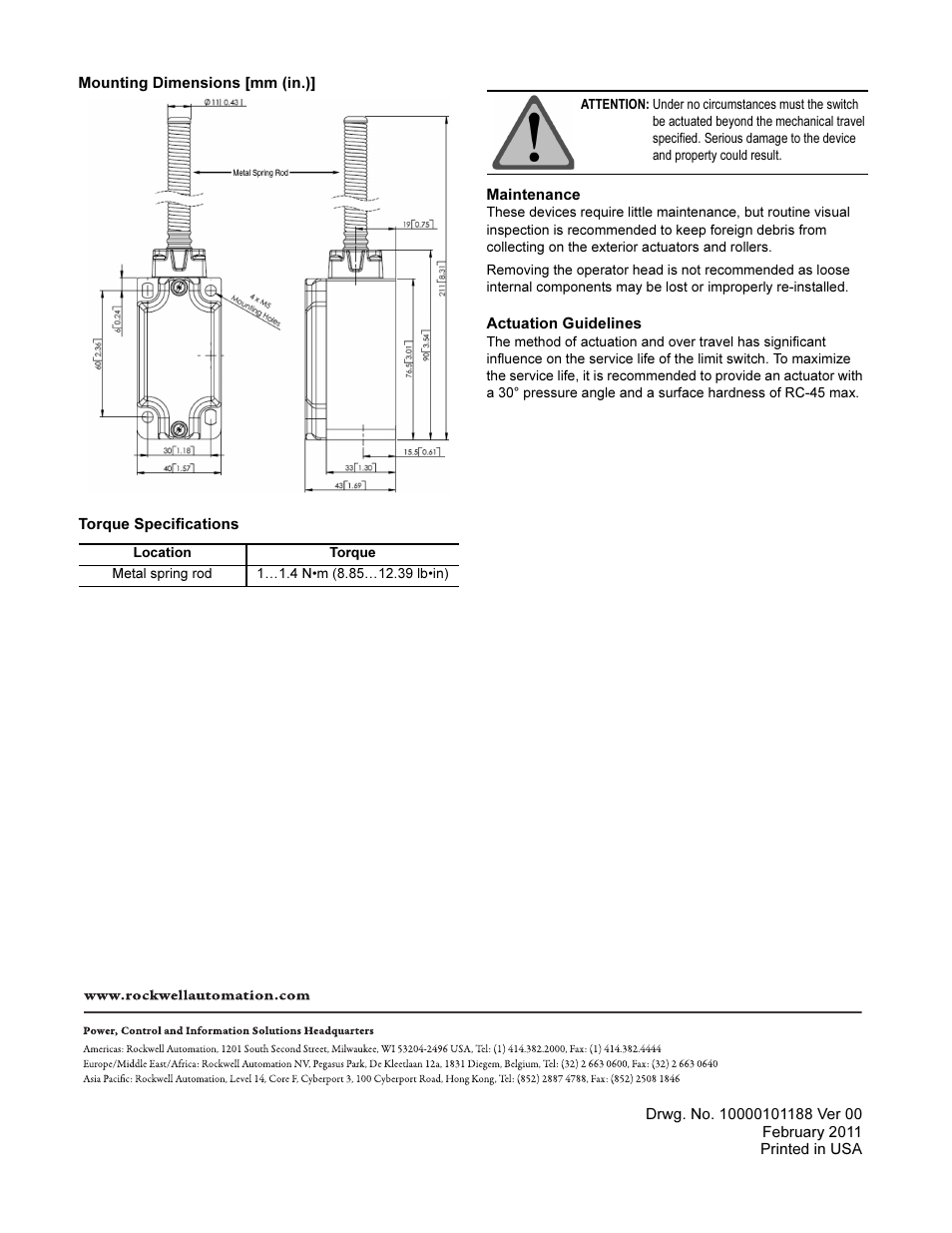 Rockwell Automation 440P-WM4 Metal Spring Rod Installation/Operating Instructions User Manual | Page 2 / 2