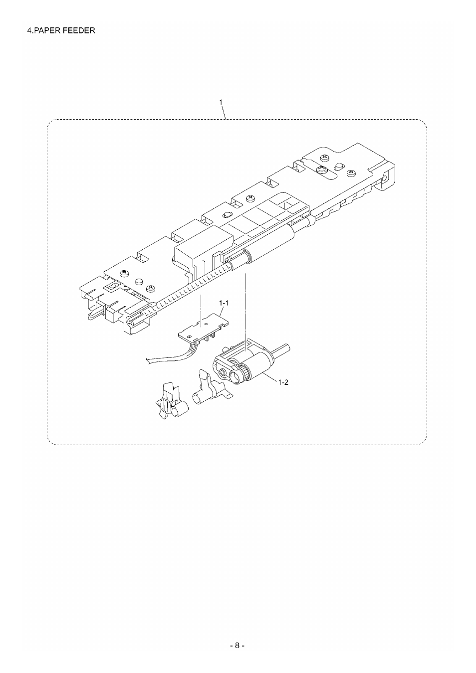 Paper feeder, Ref no, Code | Q'ty, Description, Remarks, Lr0107001, Paper feed frame unit, Lm9185001, T1 pe/edge sensor pcb assy | Brother \ DCP9045CDN User Manual | Page 11 / 40