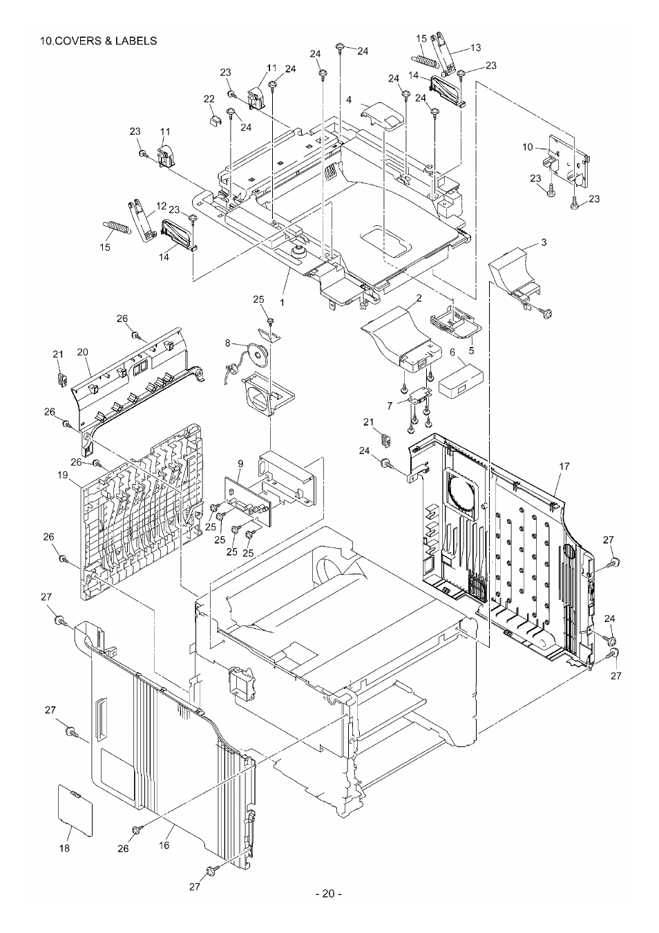 Covers&labels, Ref no, Code | Q'ty, Description, Symbol, Remarks, Ls0625001, Joint cover sub assy, Lp2721001 | Brother \ DCP9045CDN User Manual | Page 23 / 40