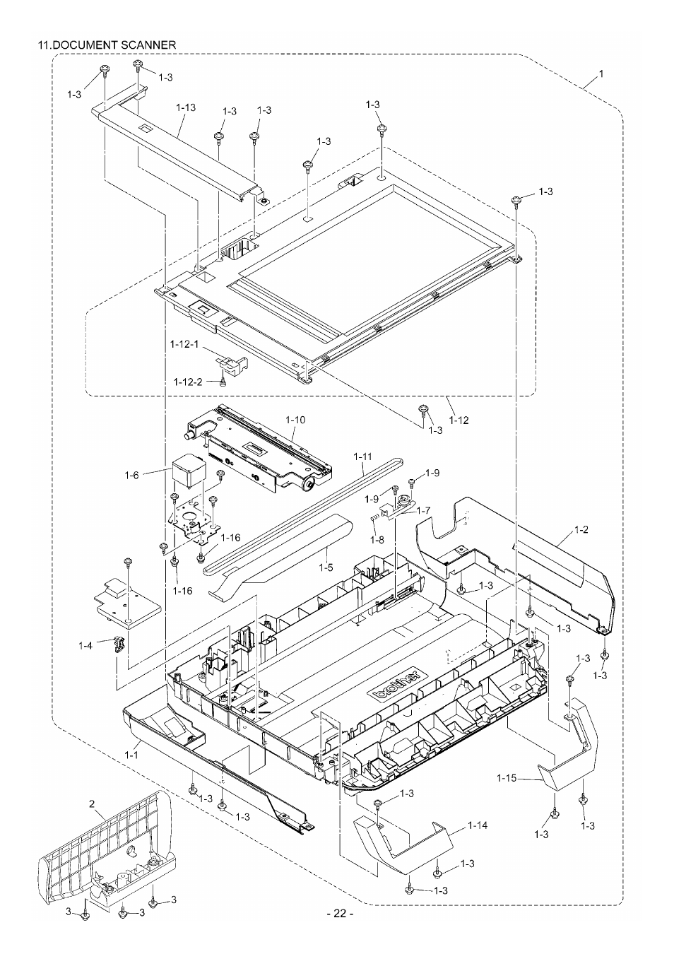 Document scanner, Ref no, Code | Q'ty, Description, Symbol, Remarks, Lp7134001, Document scanner unit(sp), Lp2741001 | Brother \ DCP9045CDN User Manual | Page 25 / 40