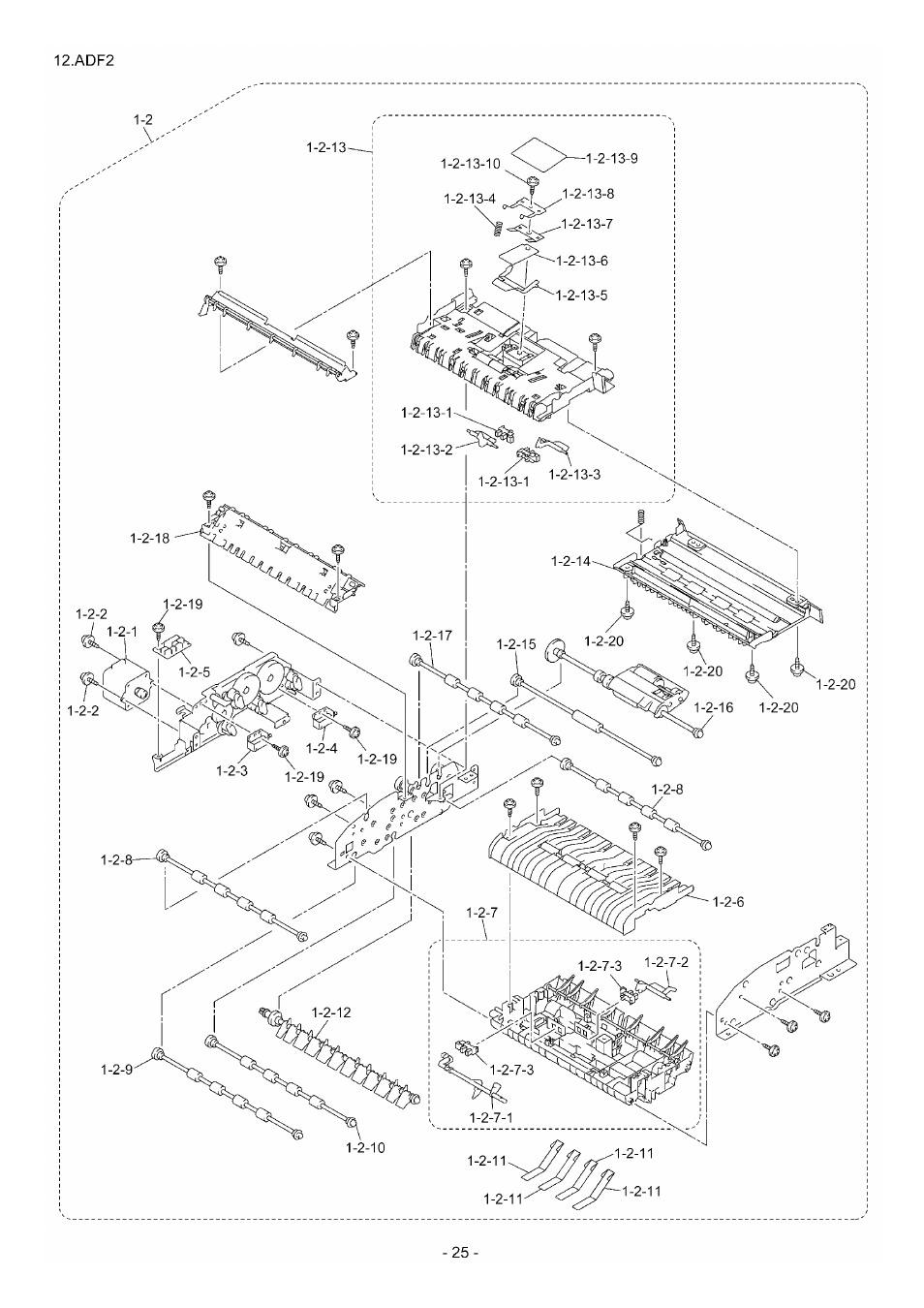 Lp2768001, Adf chute assy, Le8688001 | Adf motor, 0a4300605, Screw pan (s/p washer) m3x6, Lp2353001, S/b solenoid assy, Lp2354001, Pf solenoid assy | Brother \ DCP9045CDN User Manual | Page 28 / 40