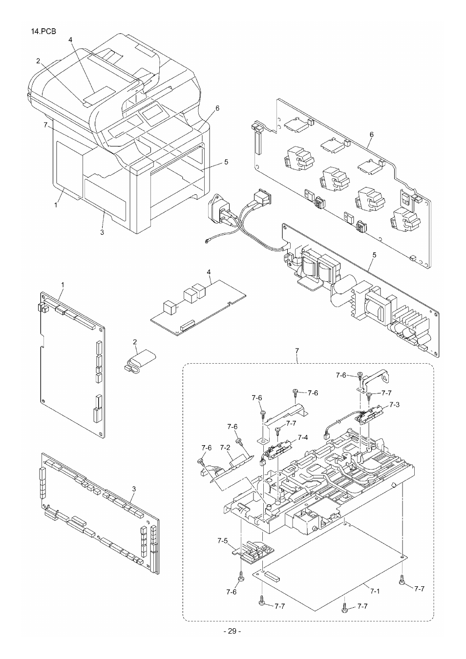 Ref no, Code, Q'ty | Description, Symbol, Remarks, Lg7318001, Main pcb assy, mfc9840cdw for us/can, B53k875, Lg7306001 | Brother \ DCP9045CDN User Manual | Page 32 / 40