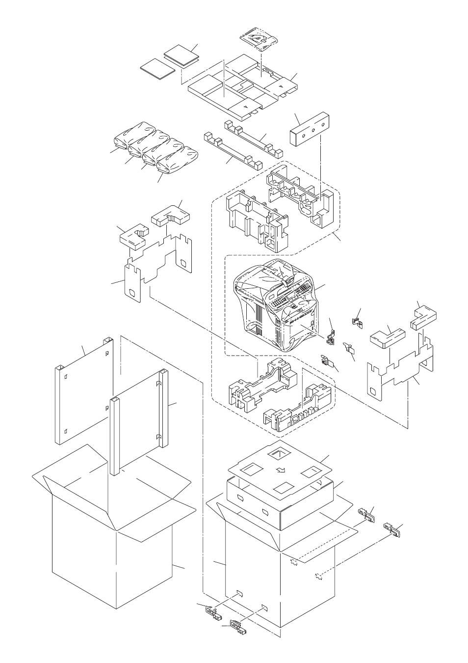 Packing materials, Ref no, Code | Q'ty, Description, Remarks, Lp2845001, Carton bottom, Lp7185001, Carton outer, mfc9840cdw for us | Brother \ DCP9045CDN User Manual | Page 38 / 40