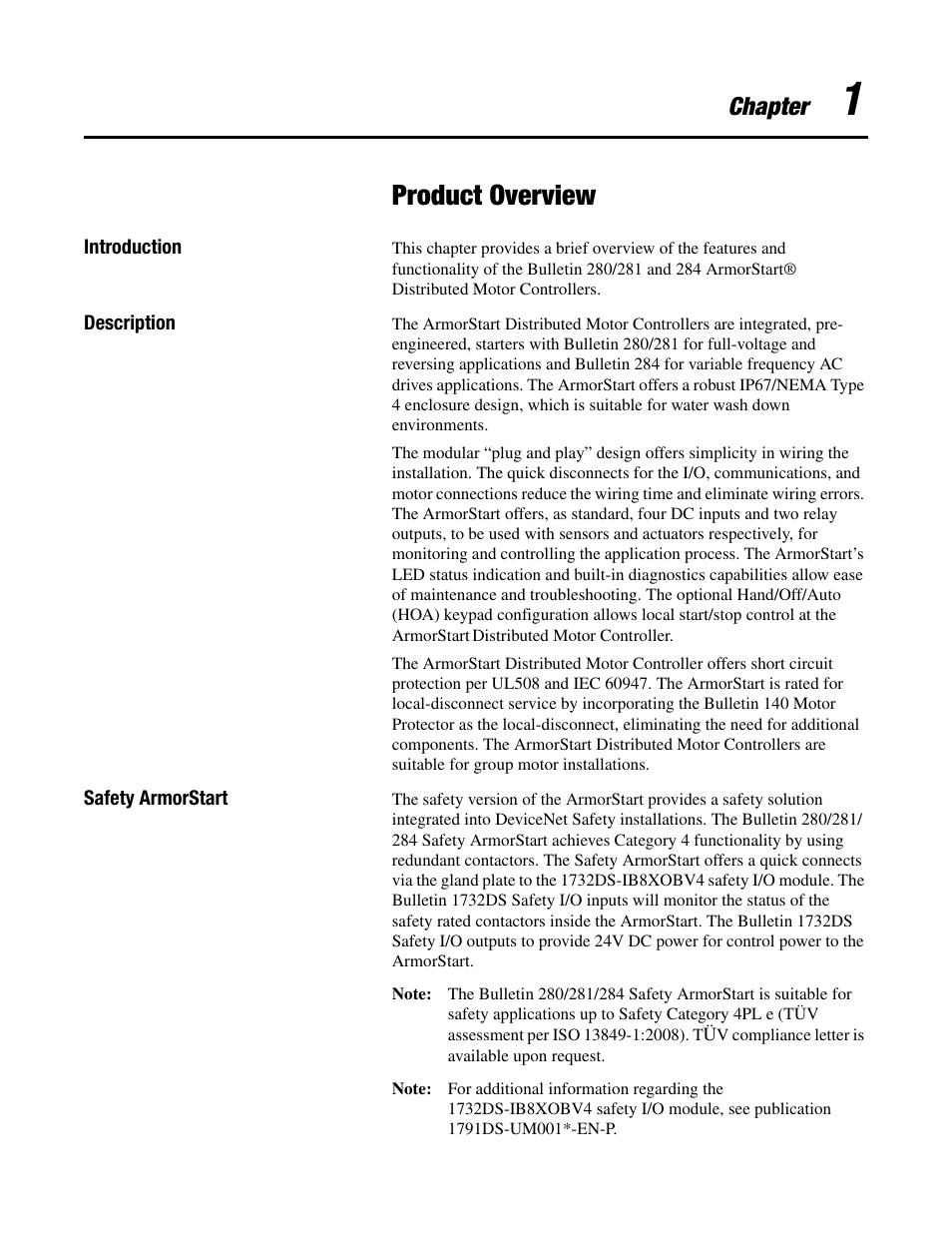 Product overview, Chapter | Rockwell Automation 284D ArmorStart - Safety Version - User Manual User Manual | Page 11 / 320