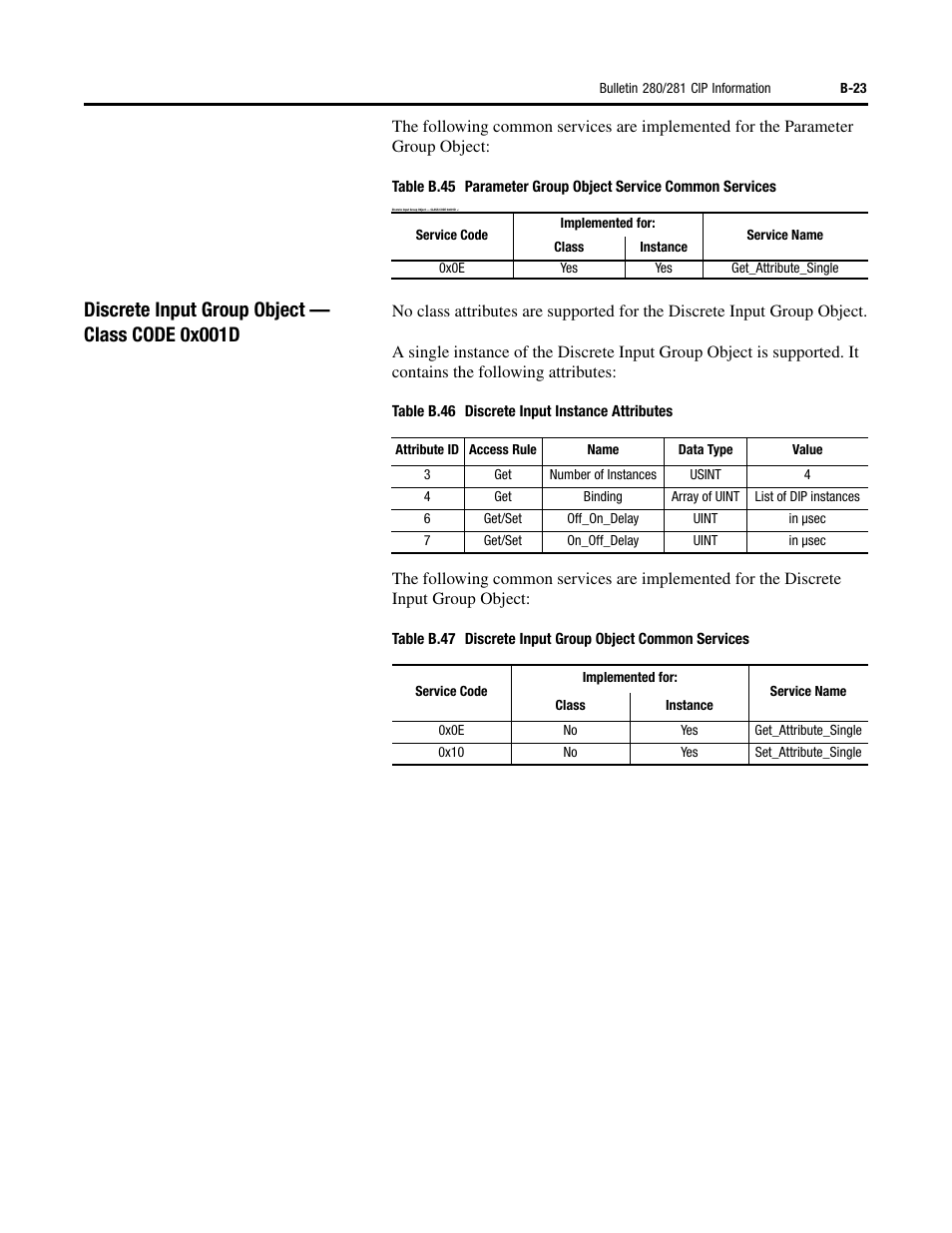 Discrete input group object — class code 0x001d | Rockwell Automation 284D ArmorStart - Safety Version - User Manual User Manual | Page 243 / 320