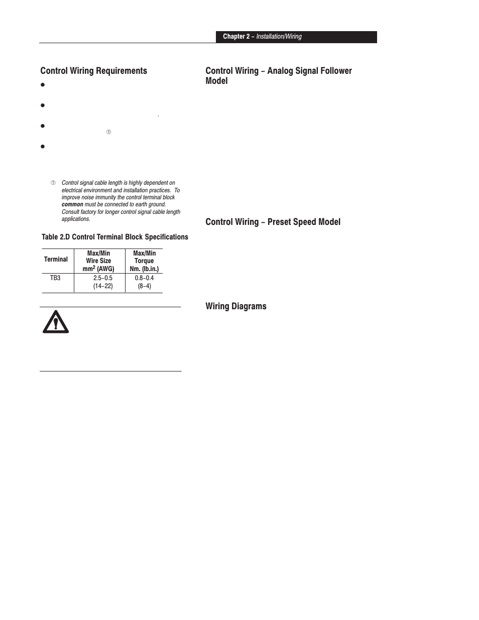 Control wiring requirements, Control wiring -analog signal follower model, Control wiring -preset speed model | Control wiring – analog signal follower model, Control wiring – preset speed model, Control wiring - analog signal follower model, Control wiring - preset speed model, Wiring diagrams | Rockwell Automation 160 SER A FRN 1.XX-4.XX User Manual | Page 19 / 50