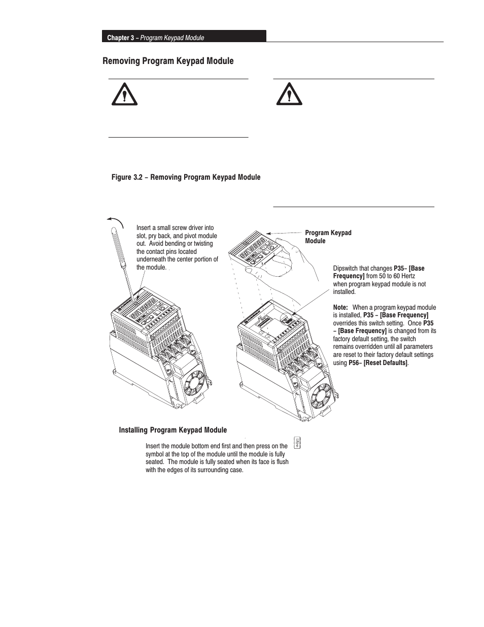 Removing program keypad module | Rockwell Automation 160 SER A FRN 1.XX-4.XX User Manual | Page 24 / 50