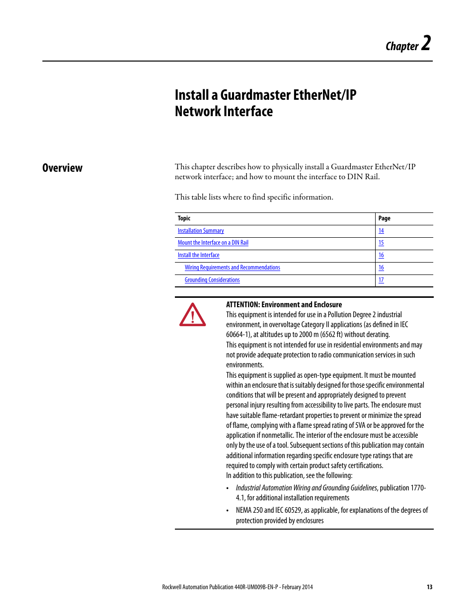 Overview, Chapter 2, Chapter | Rockwell Automation 440R Guardmaster EtherNet/IP Network Interface User Manual User Manual | Page 13 / 64