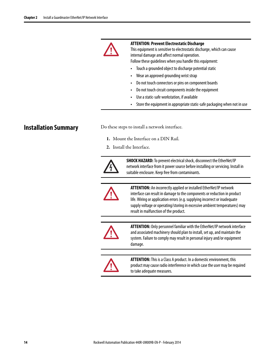 Installation summary | Rockwell Automation 440R Guardmaster EtherNet/IP Network Interface User Manual User Manual | Page 14 / 64