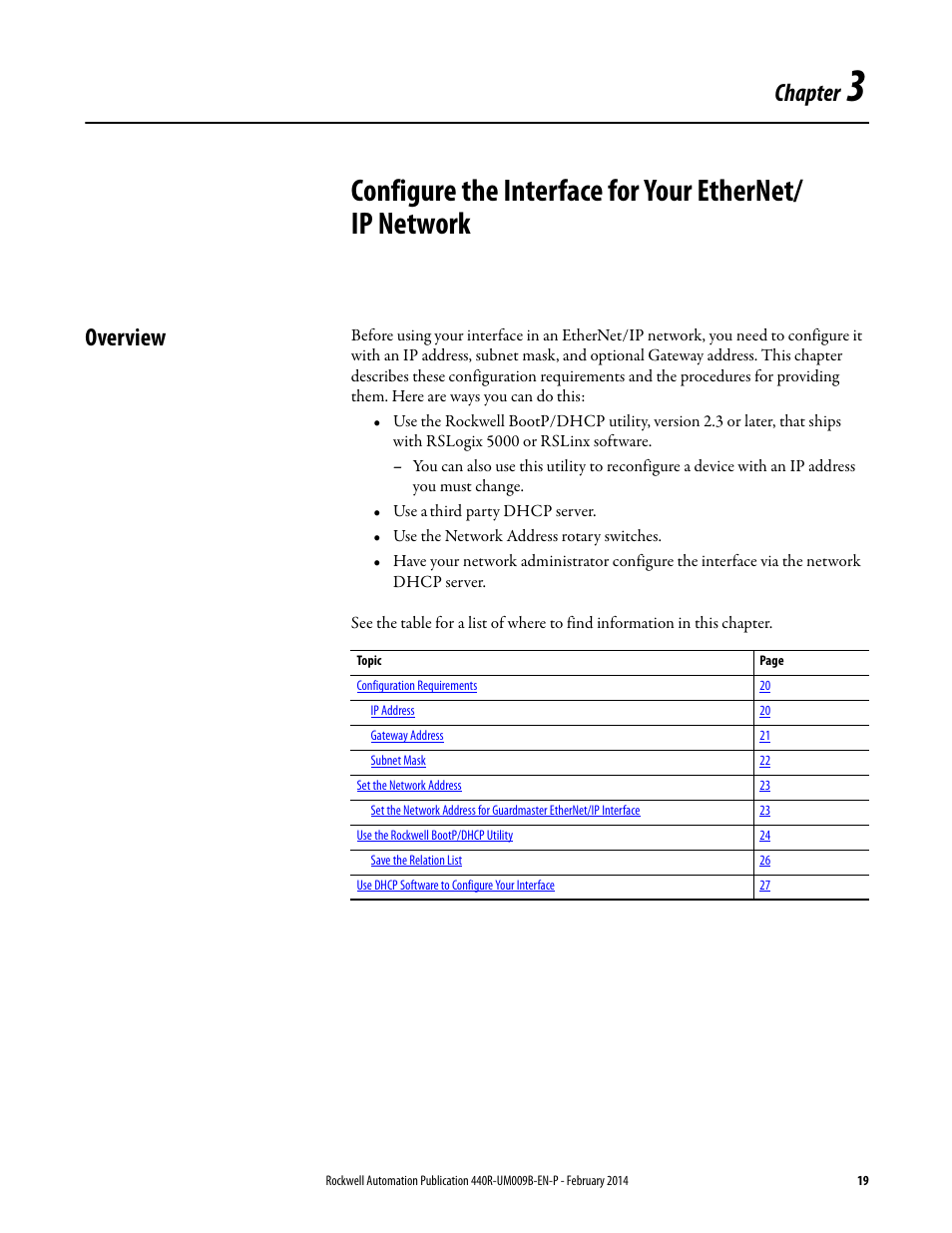 Overview, Chapter 3, Chapter | Rockwell Automation 440R Guardmaster EtherNet/IP Network Interface User Manual User Manual | Page 19 / 64