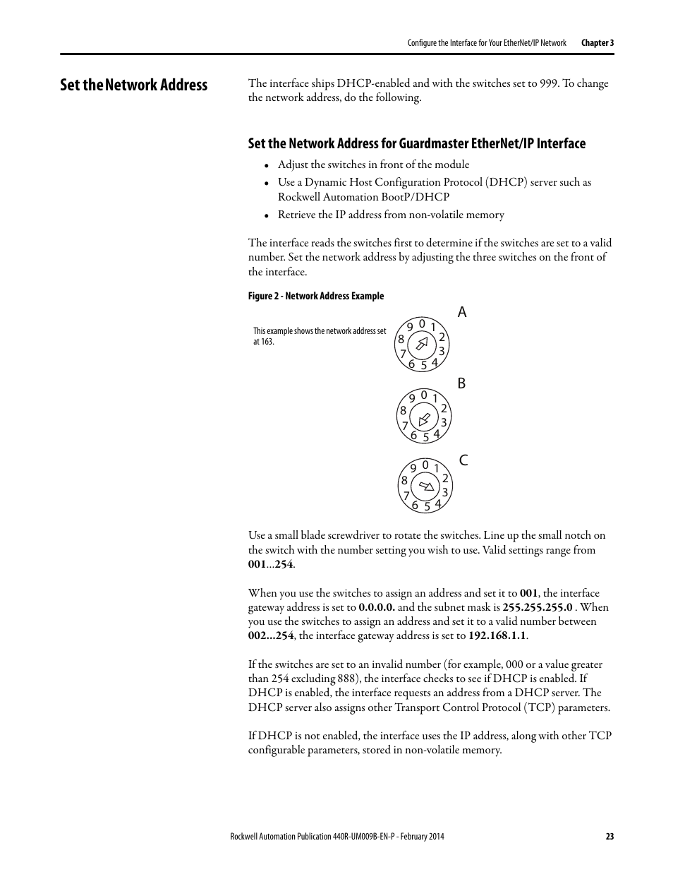 Set the network address, Set the, Network address | Rockwell Automation 440R Guardmaster EtherNet/IP Network Interface User Manual User Manual | Page 23 / 64