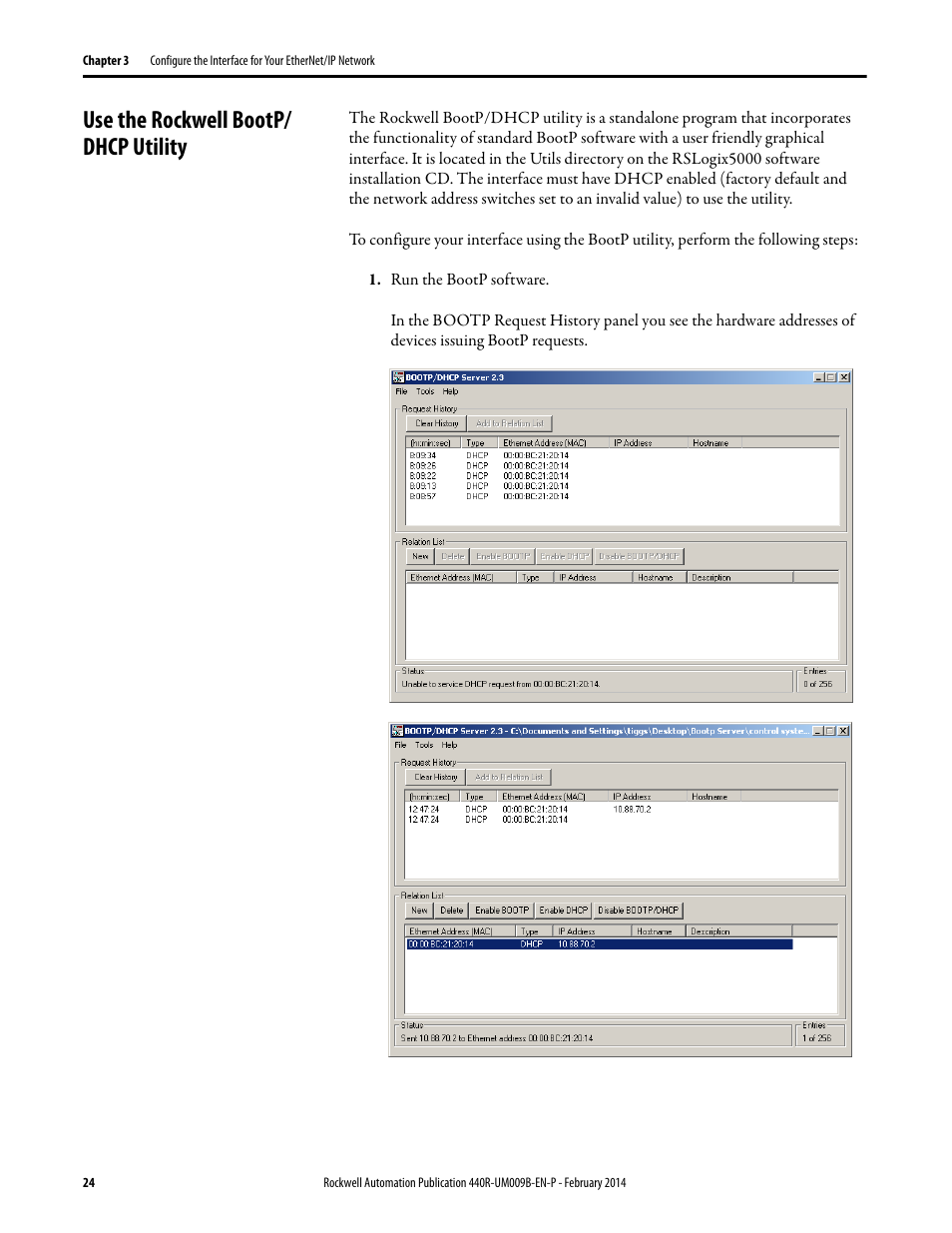 Use the rockwell bootp/ dhcp utility, Use the rockwell bootp/dhcp utility | Rockwell Automation 440R Guardmaster EtherNet/IP Network Interface User Manual User Manual | Page 24 / 64