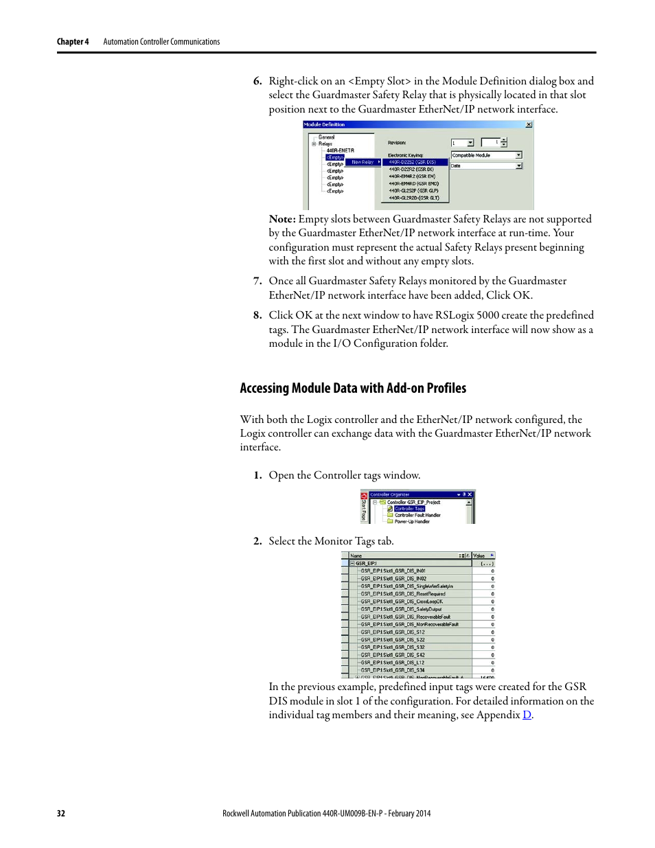 Accessing module data with add-on profiles | Rockwell Automation 440R Guardmaster EtherNet/IP Network Interface User Manual User Manual | Page 32 / 64