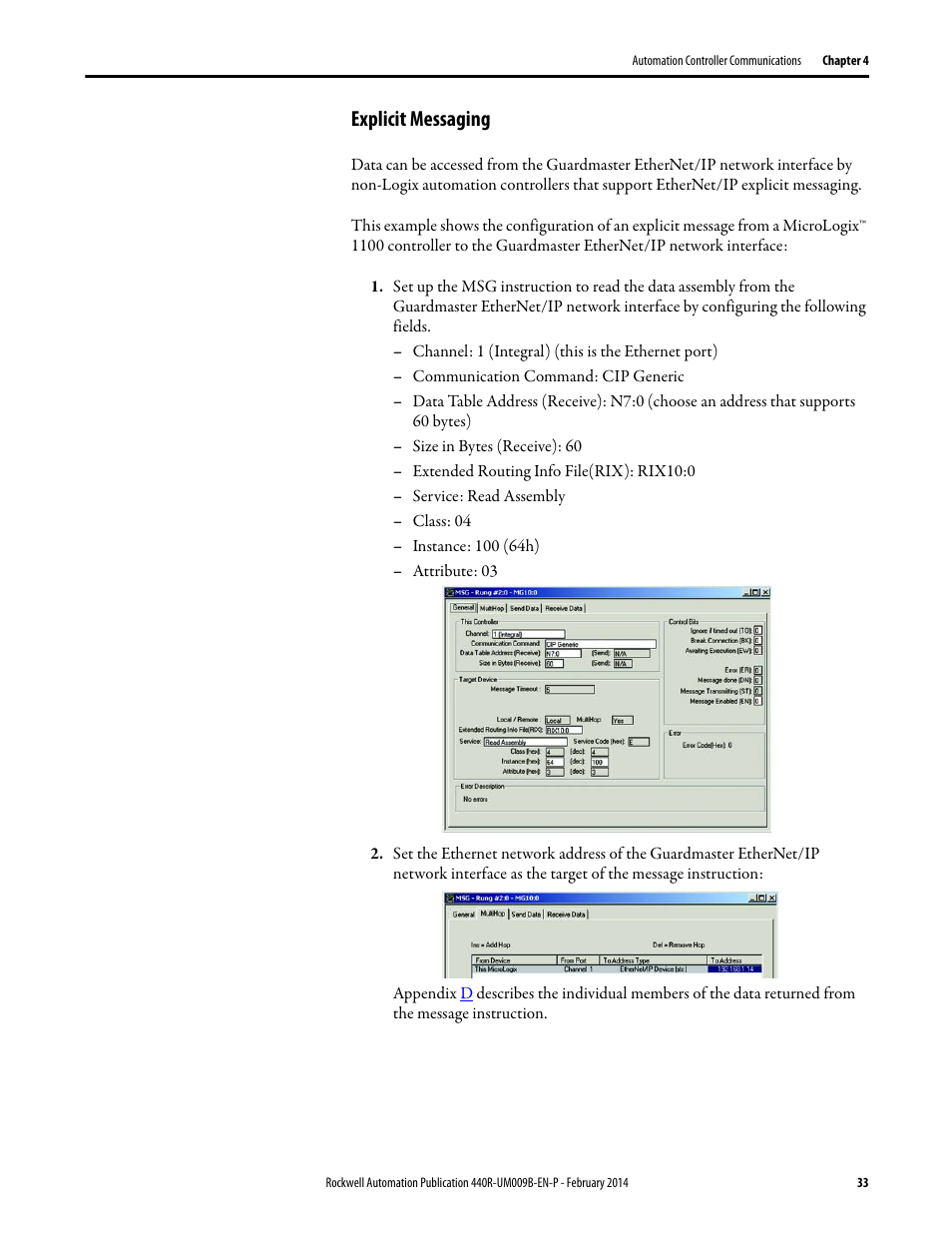 Explicit messaging | Rockwell Automation 440R Guardmaster EtherNet/IP Network Interface User Manual User Manual | Page 33 / 64