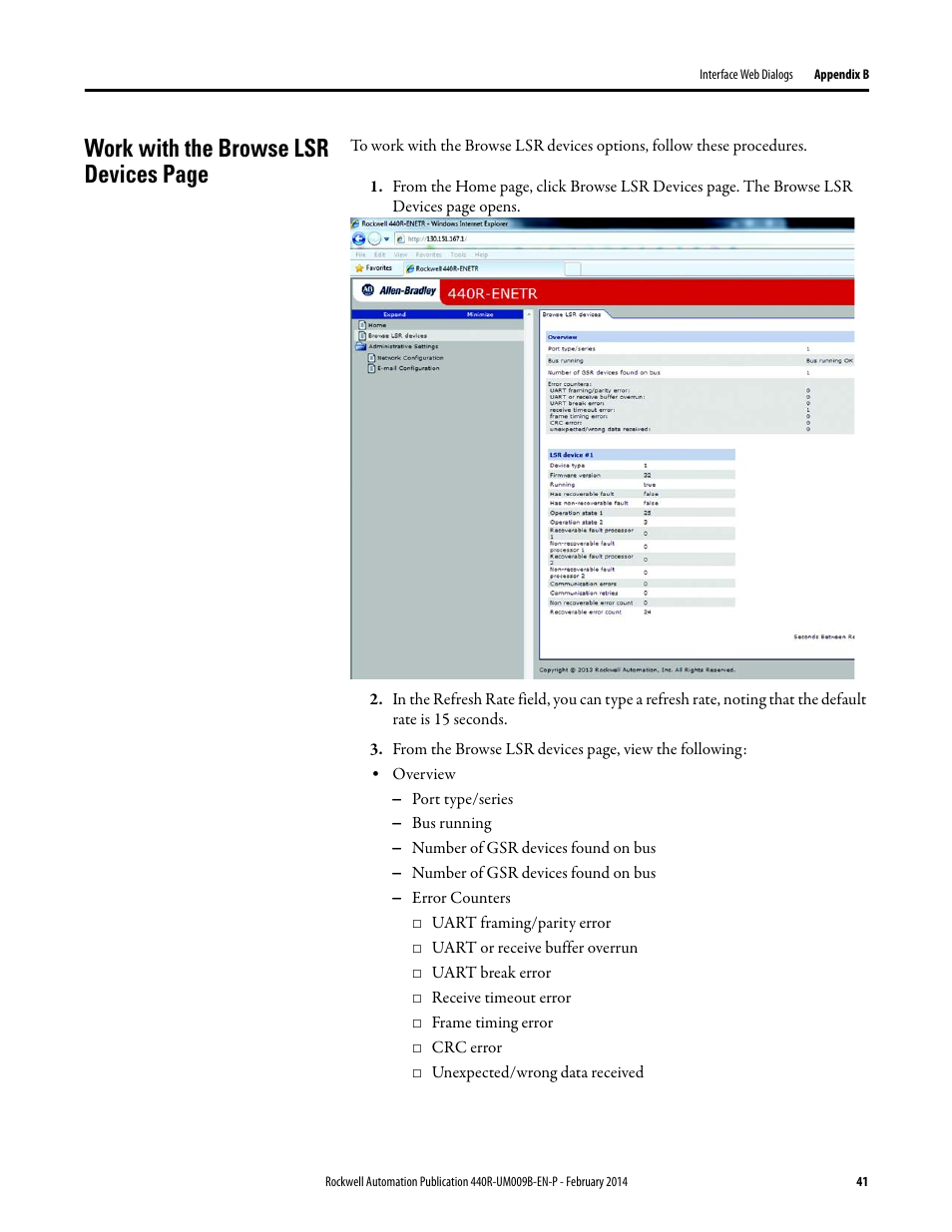 Work with the browse lsr devices page | Rockwell Automation 440R Guardmaster EtherNet/IP Network Interface User Manual User Manual | Page 41 / 64