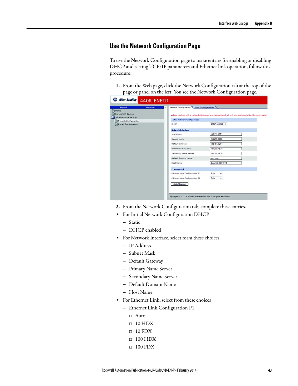 Use the network configuration page | Rockwell Automation 440R Guardmaster EtherNet/IP Network Interface User Manual User Manual | Page 43 / 64