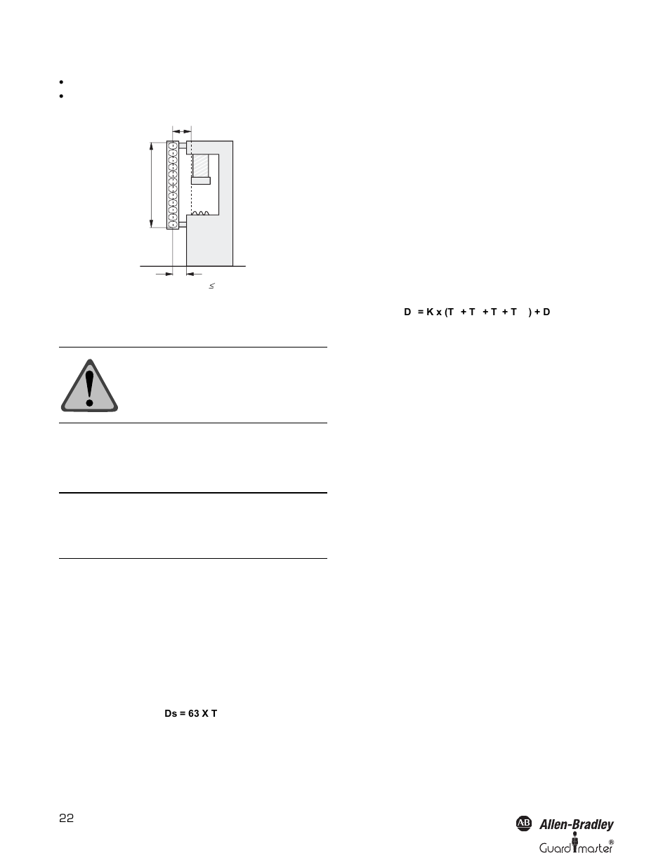 Us safety distance formula, Osha safety distance calculation formula, The ansi safety distance formula | Rockwell Automation 442L SafeShield Safety Light Curtain Hardware User Manual | Page 22 / 48