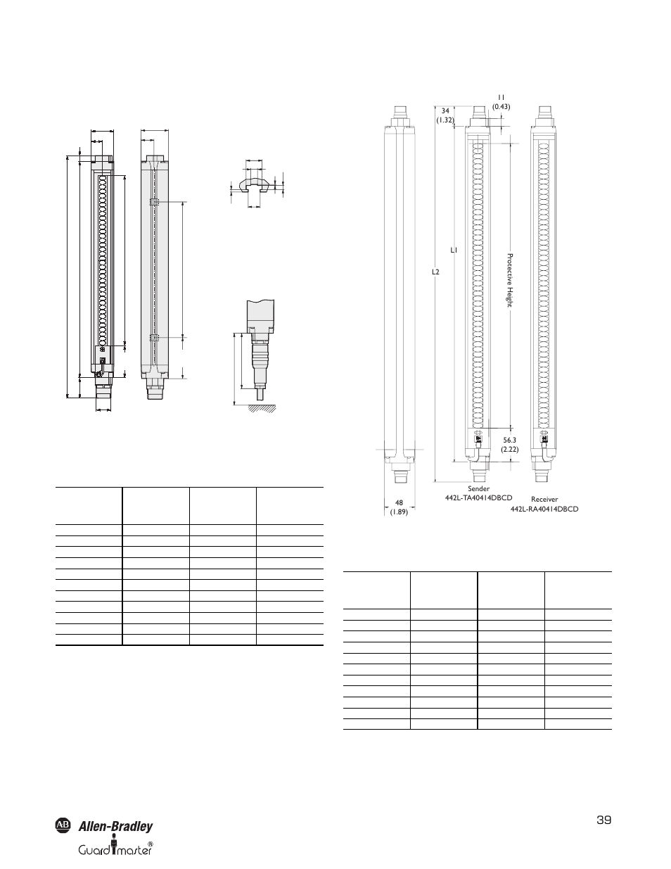 Dimensional drawings | Rockwell Automation 442L SafeShield Safety Light Curtain Hardware User Manual | Page 39 / 48