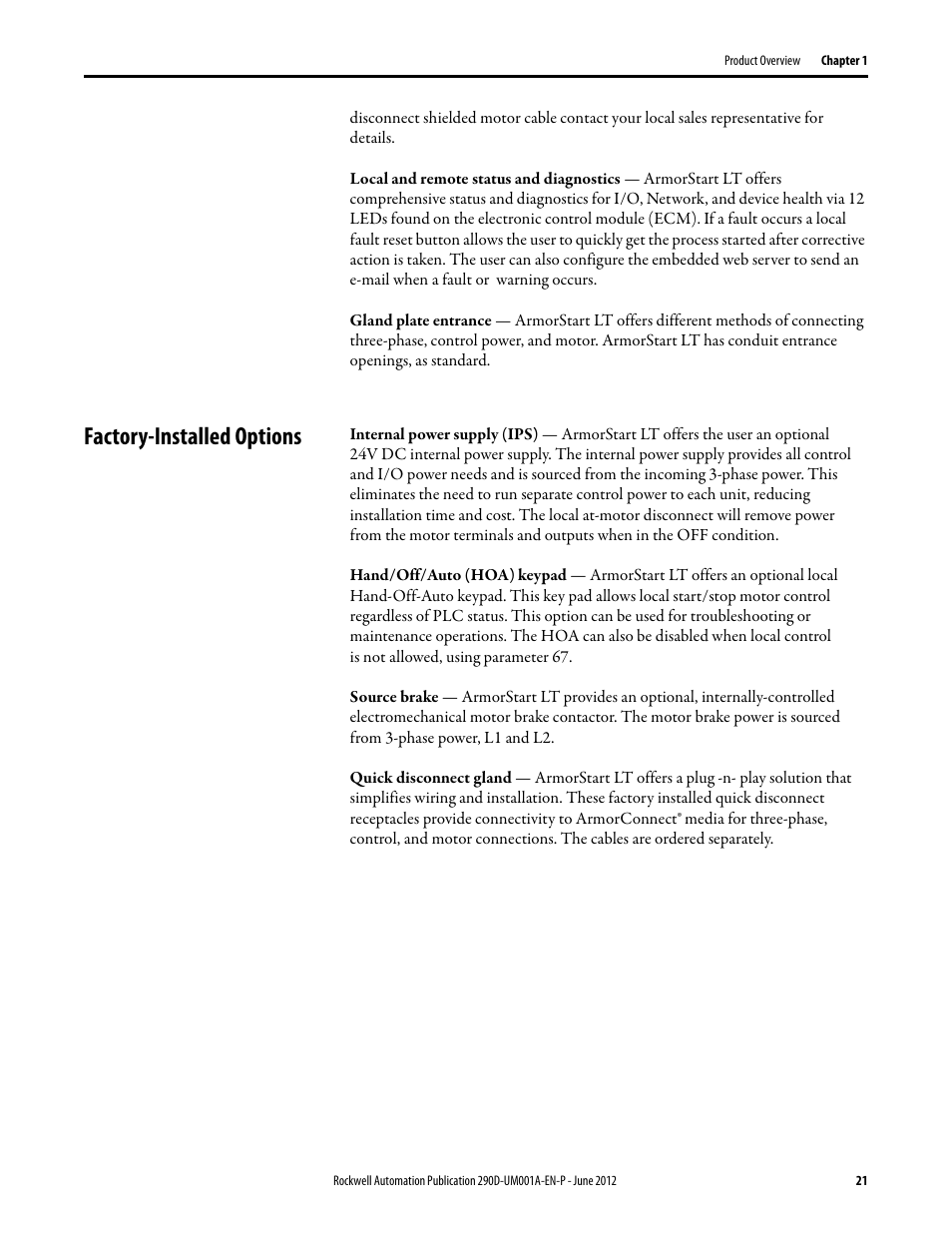 Factory-installed options | Rockwell Automation 294D ArmorStart LT Distributed Motor Controller DeviceNet Version - User Manual User Manual | Page 21 / 254