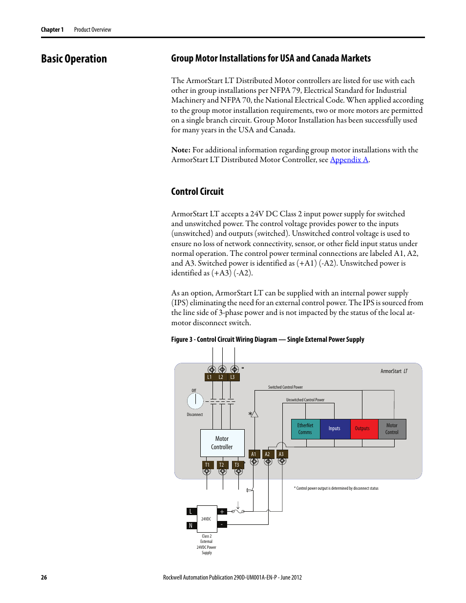 Basic operation, Control circuit | Rockwell Automation 294D ArmorStart LT Distributed Motor Controller DeviceNet Version - User Manual User Manual | Page 26 / 254
