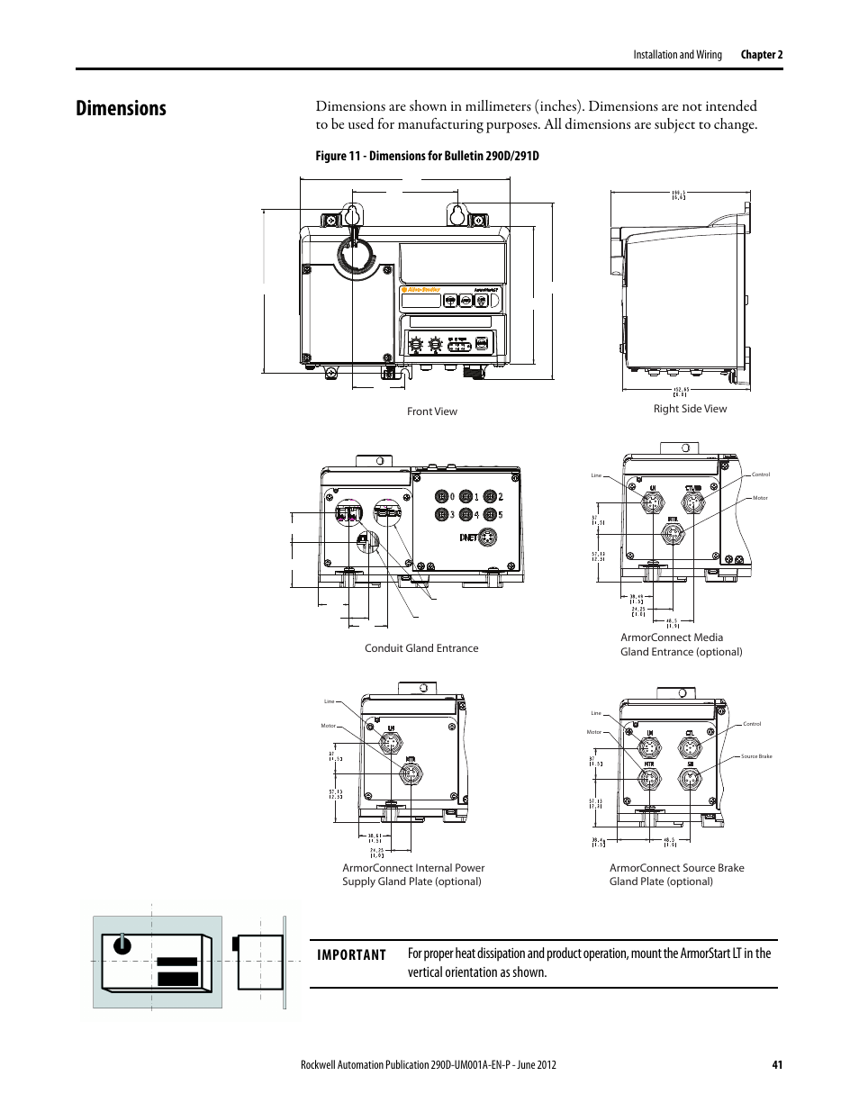 Dimensions | Rockwell Automation 294D ArmorStart LT Distributed Motor Controller DeviceNet Version - User Manual User Manual | Page 41 / 254
