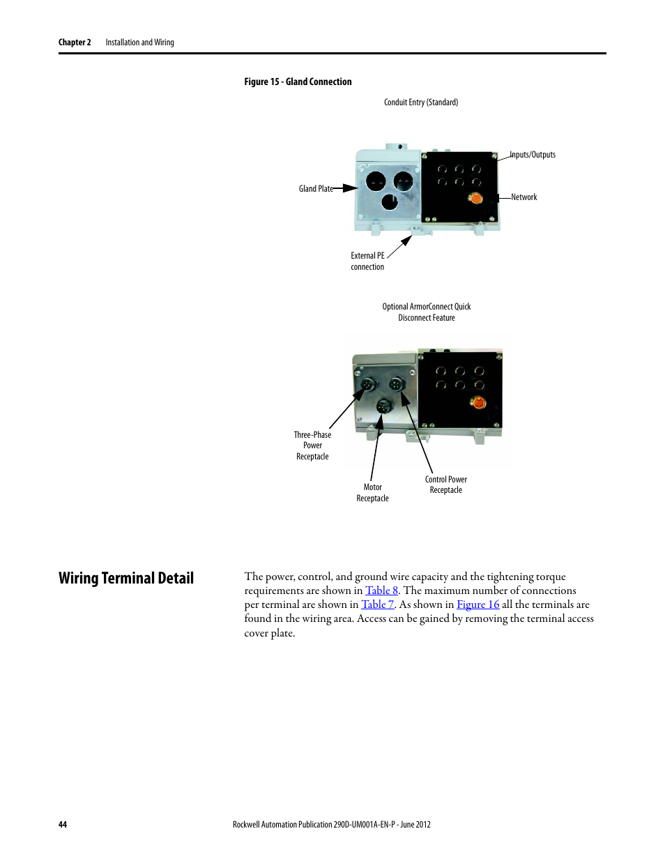 Wiring terminal detail | Rockwell Automation 294D ArmorStart LT Distributed Motor Controller DeviceNet Version - User Manual User Manual | Page 44 / 254