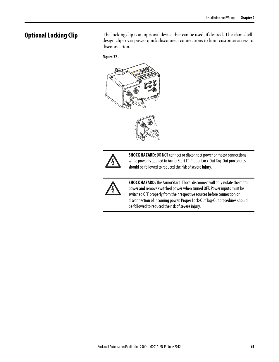 Optional locking clip | Rockwell Automation 294D ArmorStart LT Distributed Motor Controller DeviceNet Version - User Manual User Manual | Page 65 / 254