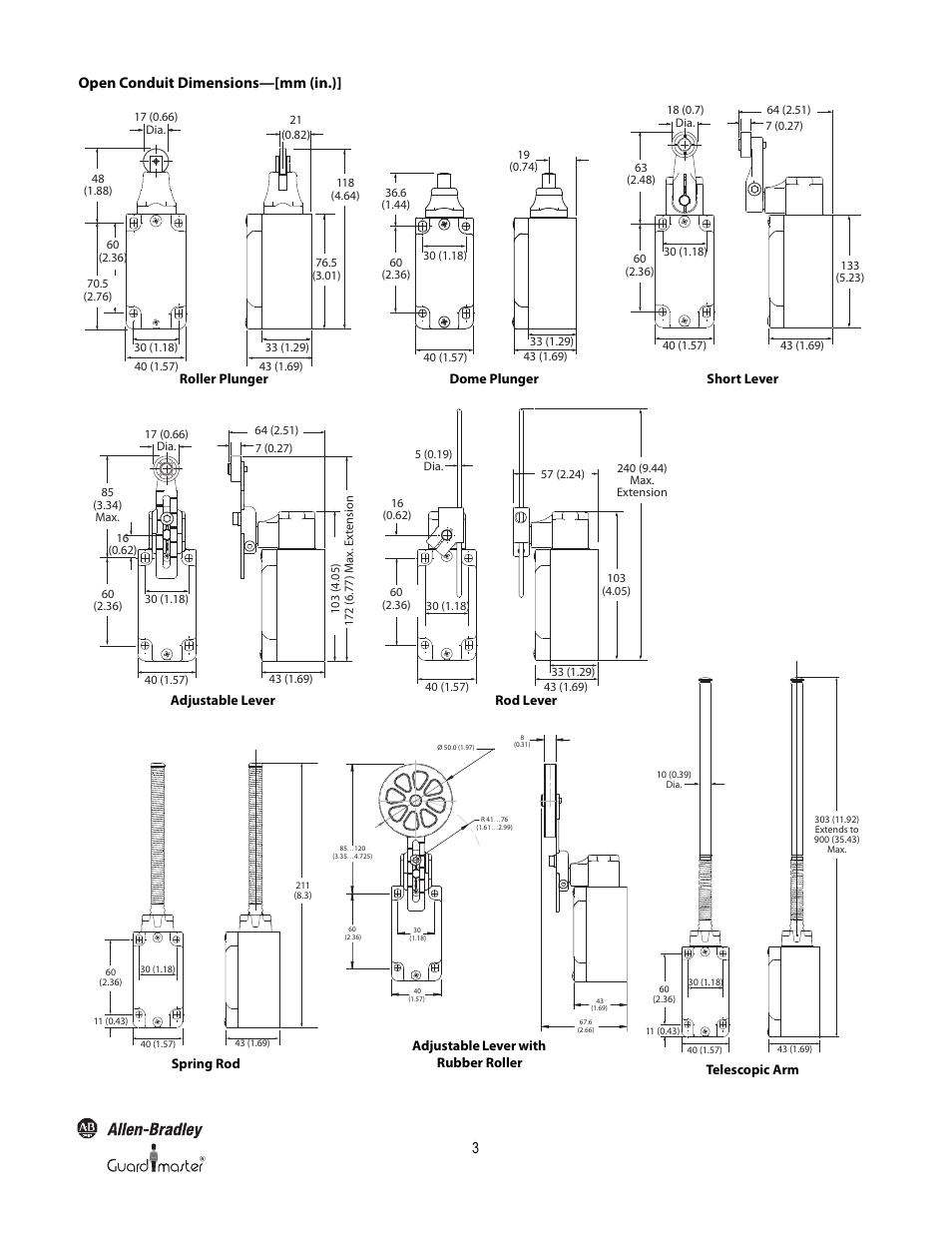 3open conduit dimensions—[mm (in.) | Rockwell Automation 440P Bulletin 440P DIN 50041 IEC/Large Metal Body Safety Limit Switch User Manual | Page 3 / 4