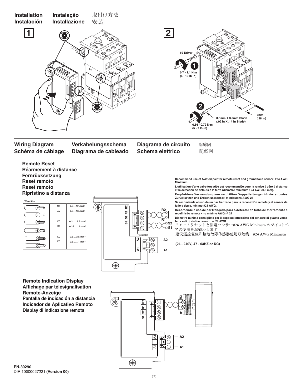 Installation instalación instalação installazione | Rockwell Automation 193-EGF E1 PLUS Ground Fault Accessory Module User Manual | Page 7 / 8