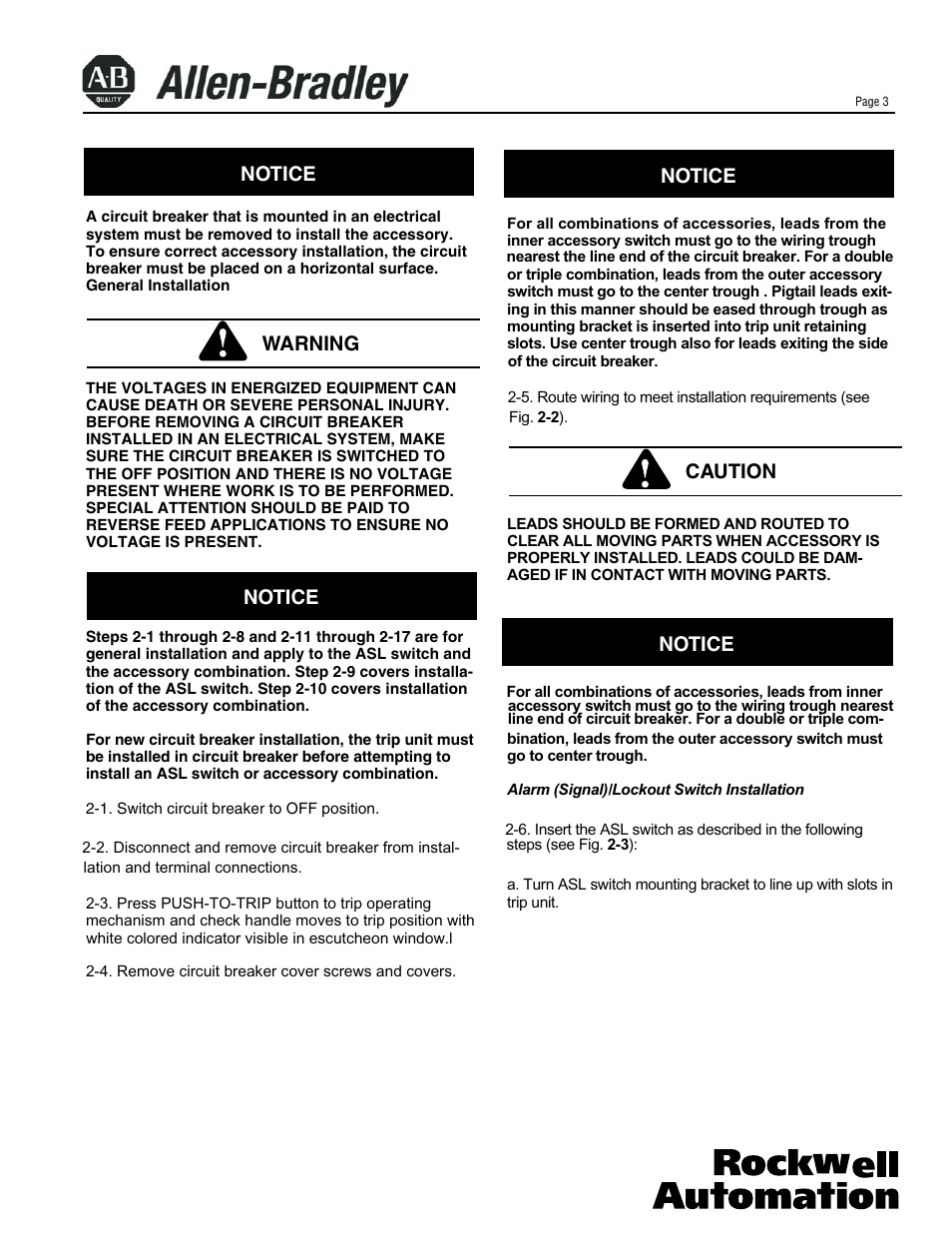 Notice warning notice notice notice caution notice | Rockwell Automation 140U N-Frame CB Alarm Switch and Alarm Auxiliary Switch Combination User Manual | Page 3 / 6