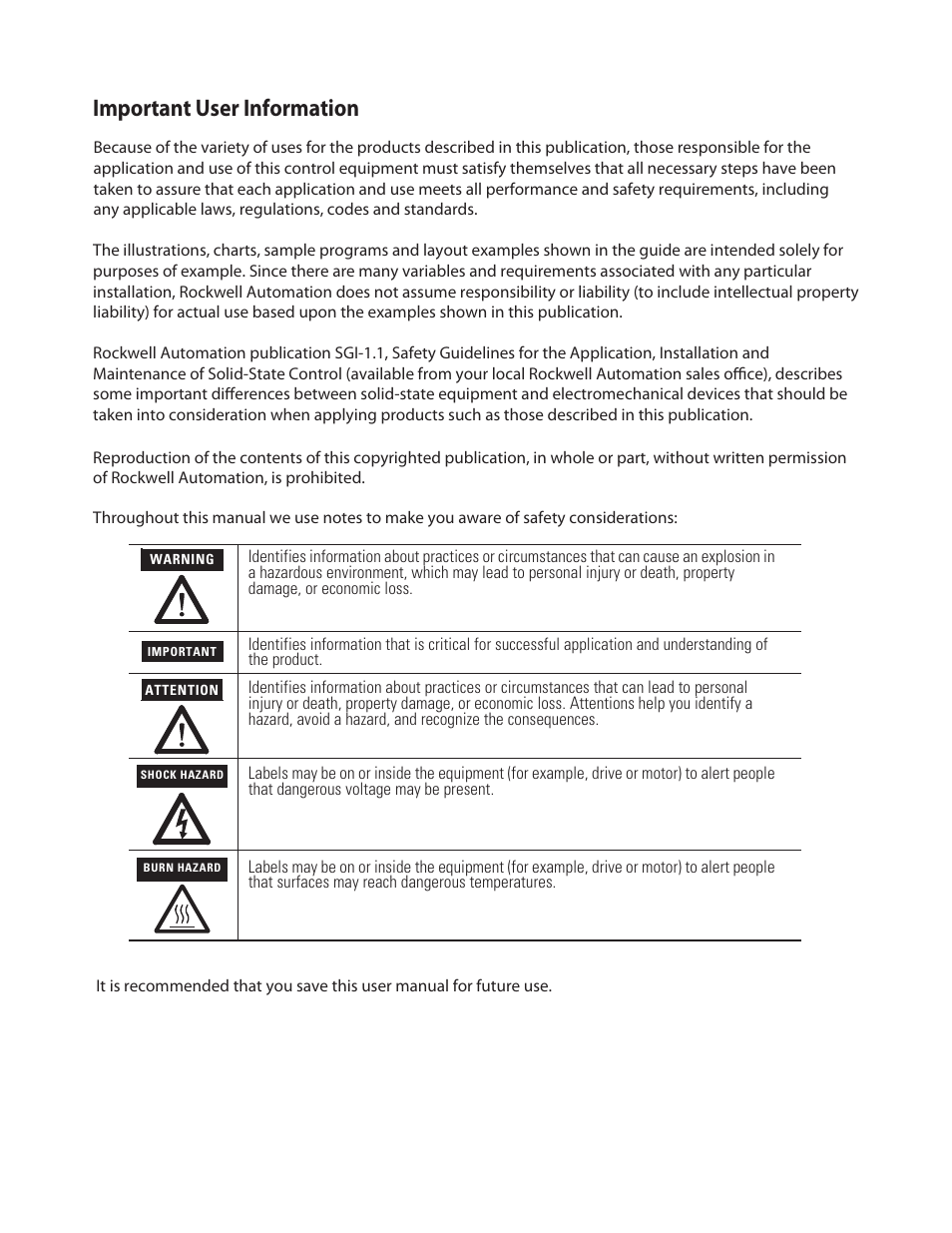 Important user information | Rockwell Automation 440L GuardShield Type 4 and Remote Teach User Manual User Manual | Page 2 / 44