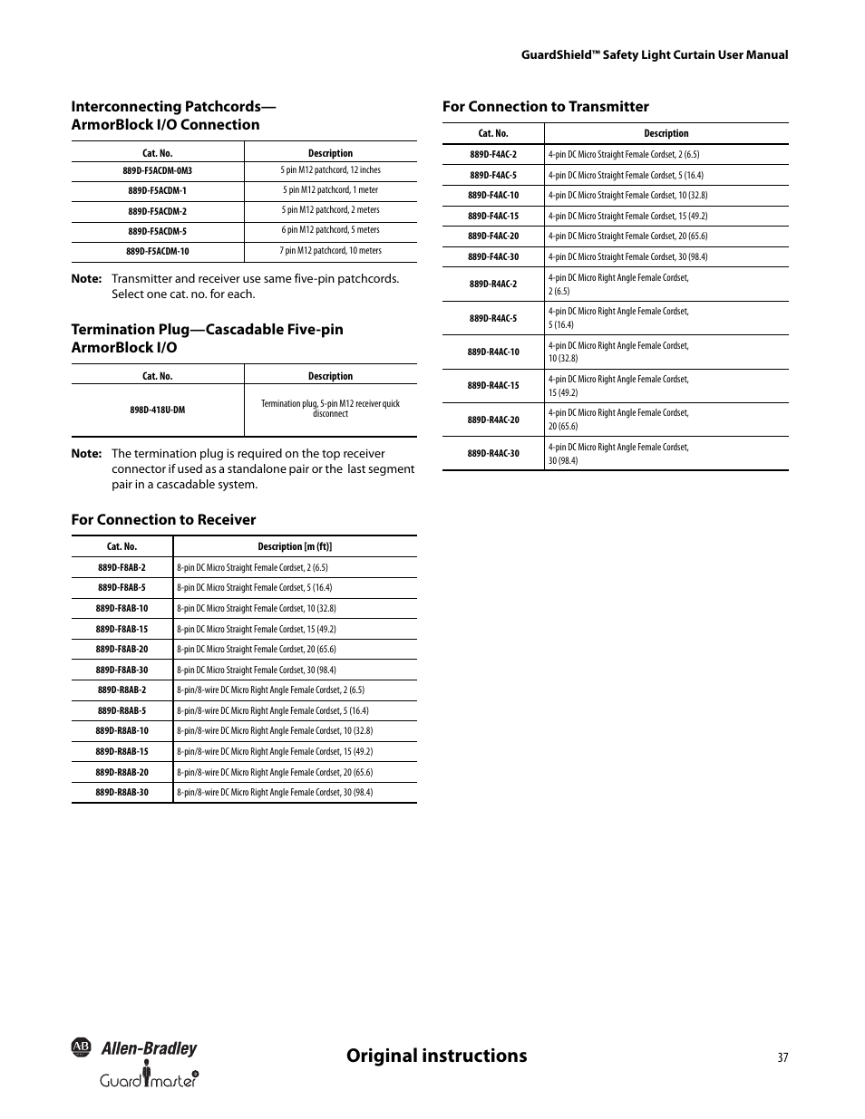 Original instructions | Rockwell Automation 440L GuardShield Type 4 and Remote Teach User Manual User Manual | Page 39 / 44